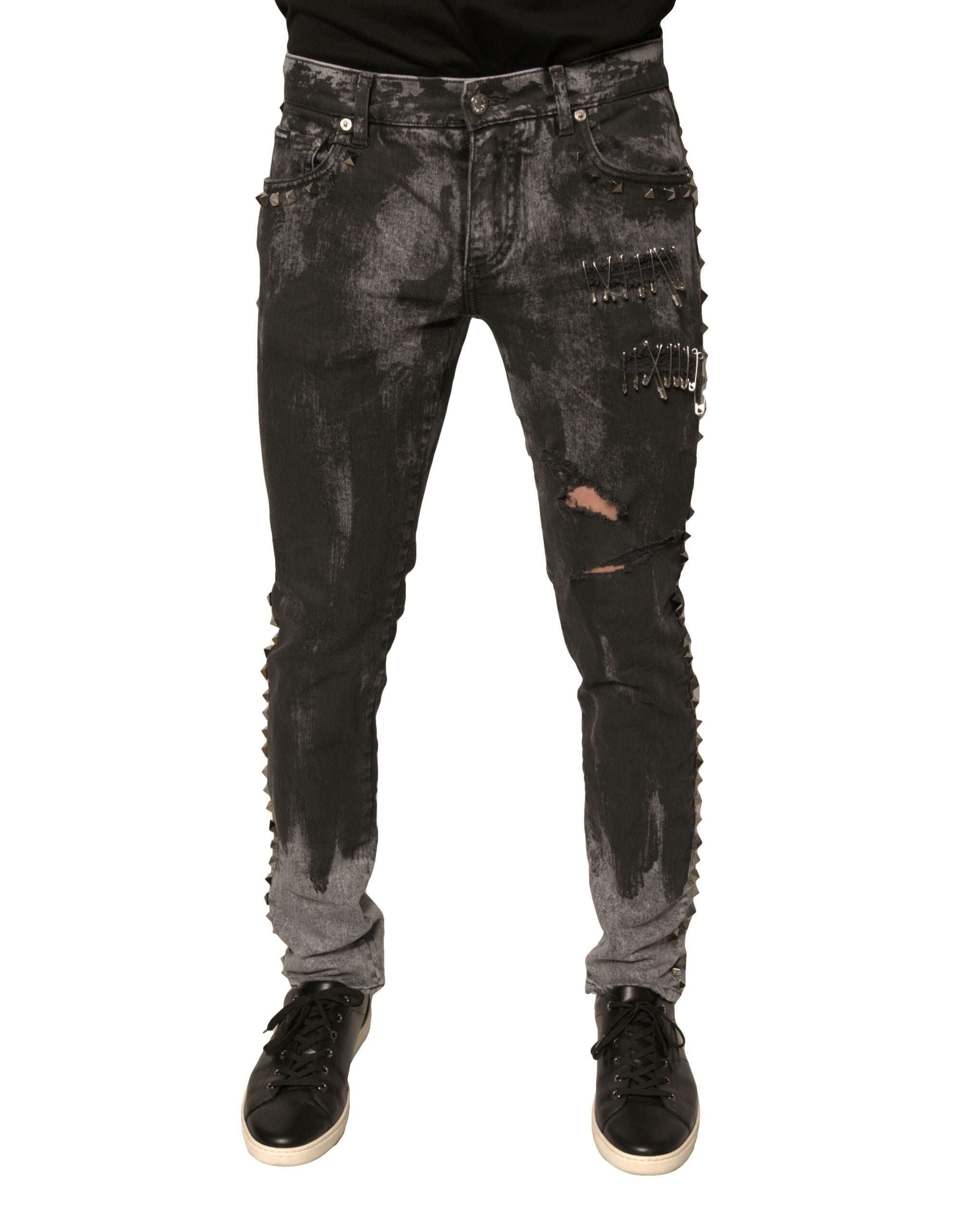 Dolce & Gabbana Graue verzierte Baumwoll-Skinny-Jeans