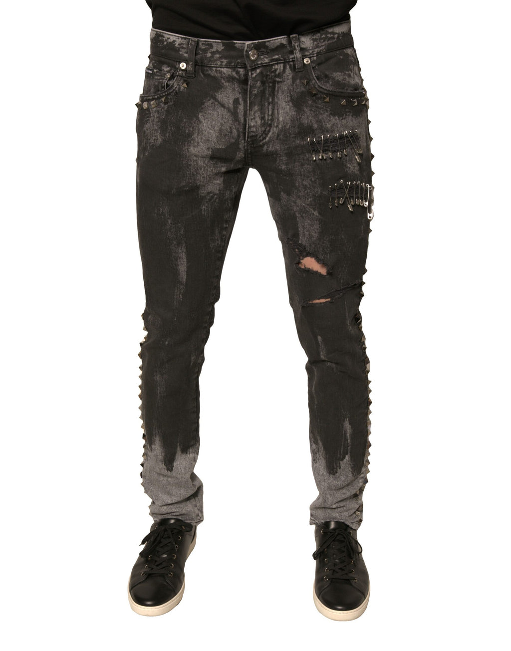 Dolce & Gabbana Graue verzierte Baumwoll-Skinny-Jeans