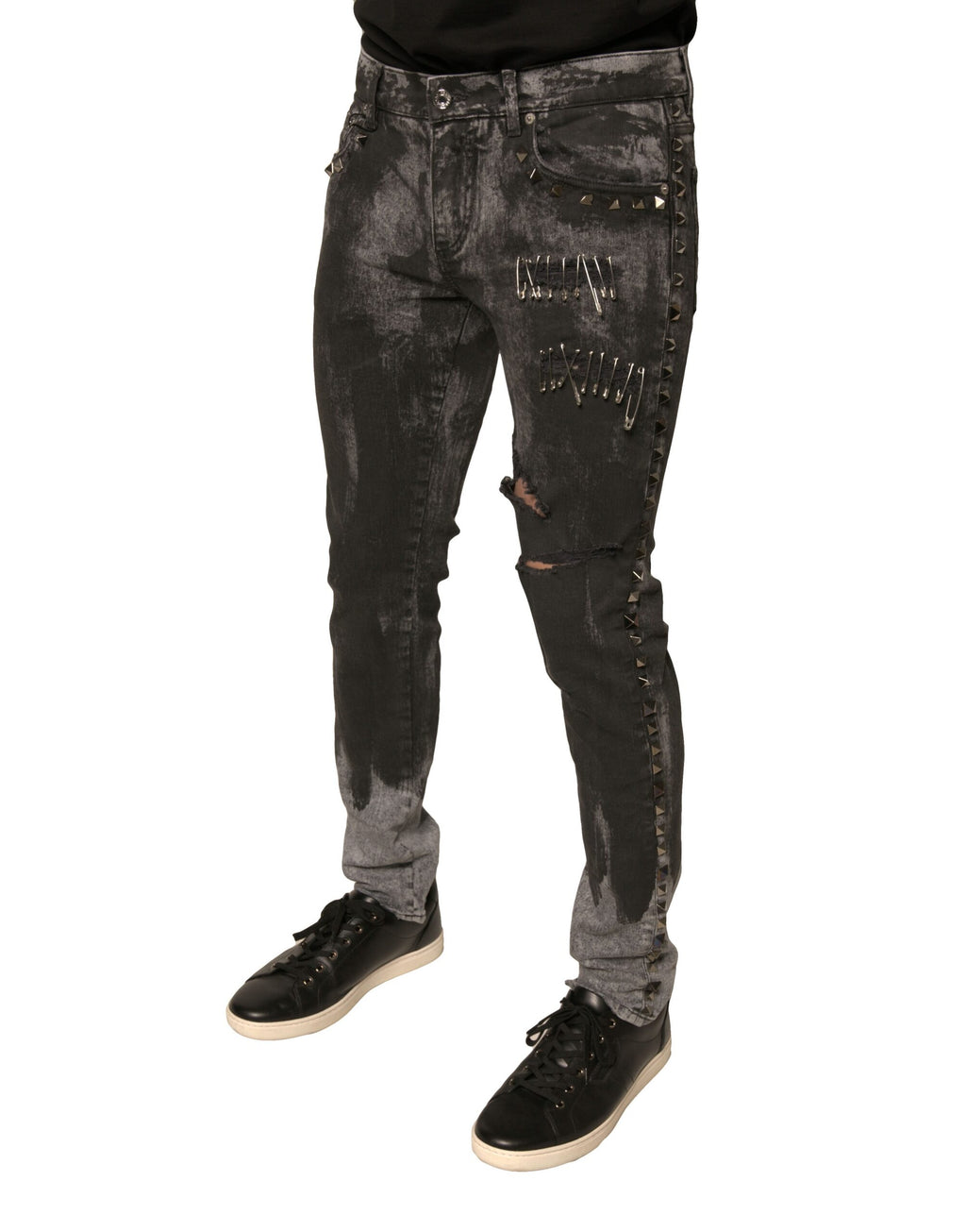 Dolce & Gabbana Graue verzierte Baumwoll-Skinny-Jeans