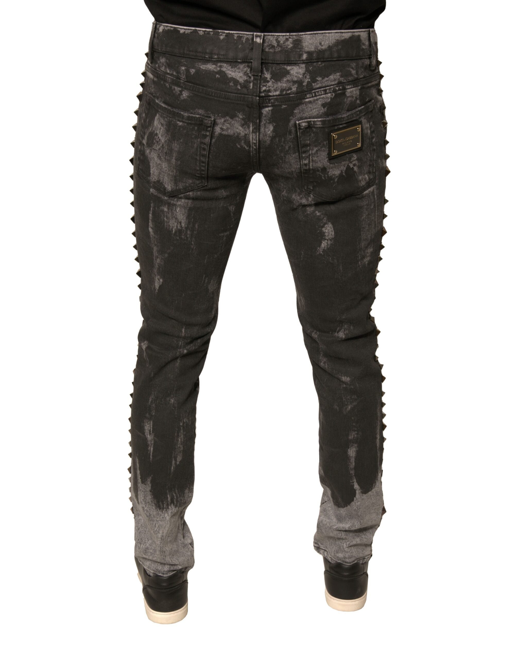 Dolce & Gabbana Graue verzierte Baumwoll-Skinny-Jeans