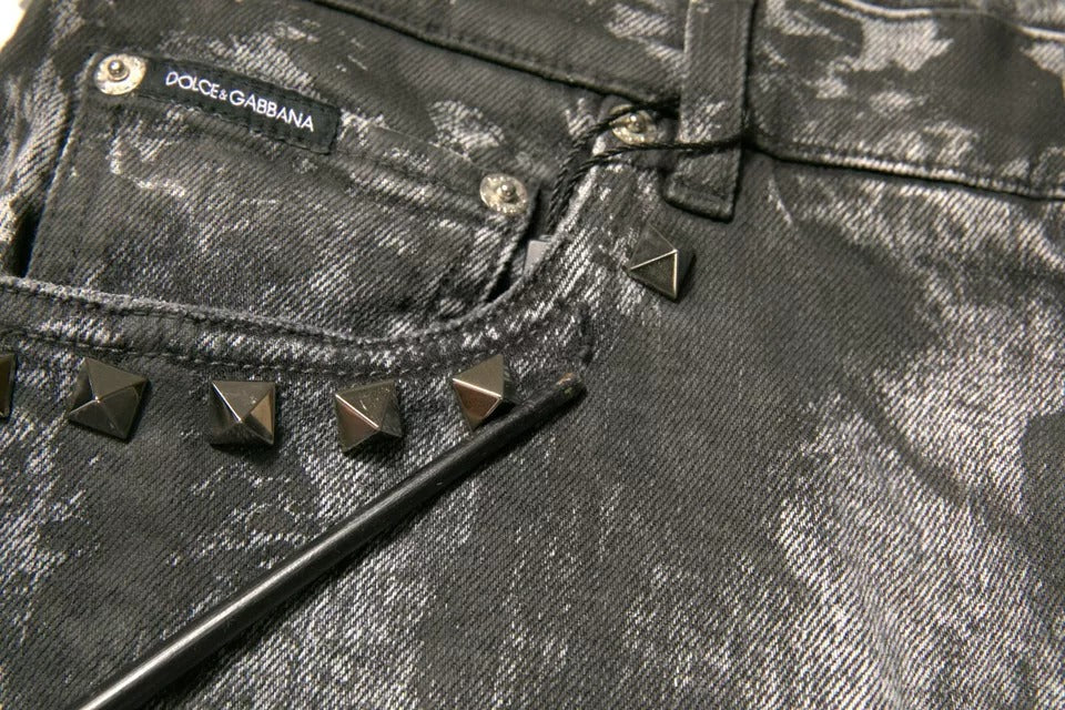 Dolce & Gabbana Graue verzierte Baumwoll-Skinny-Jeans