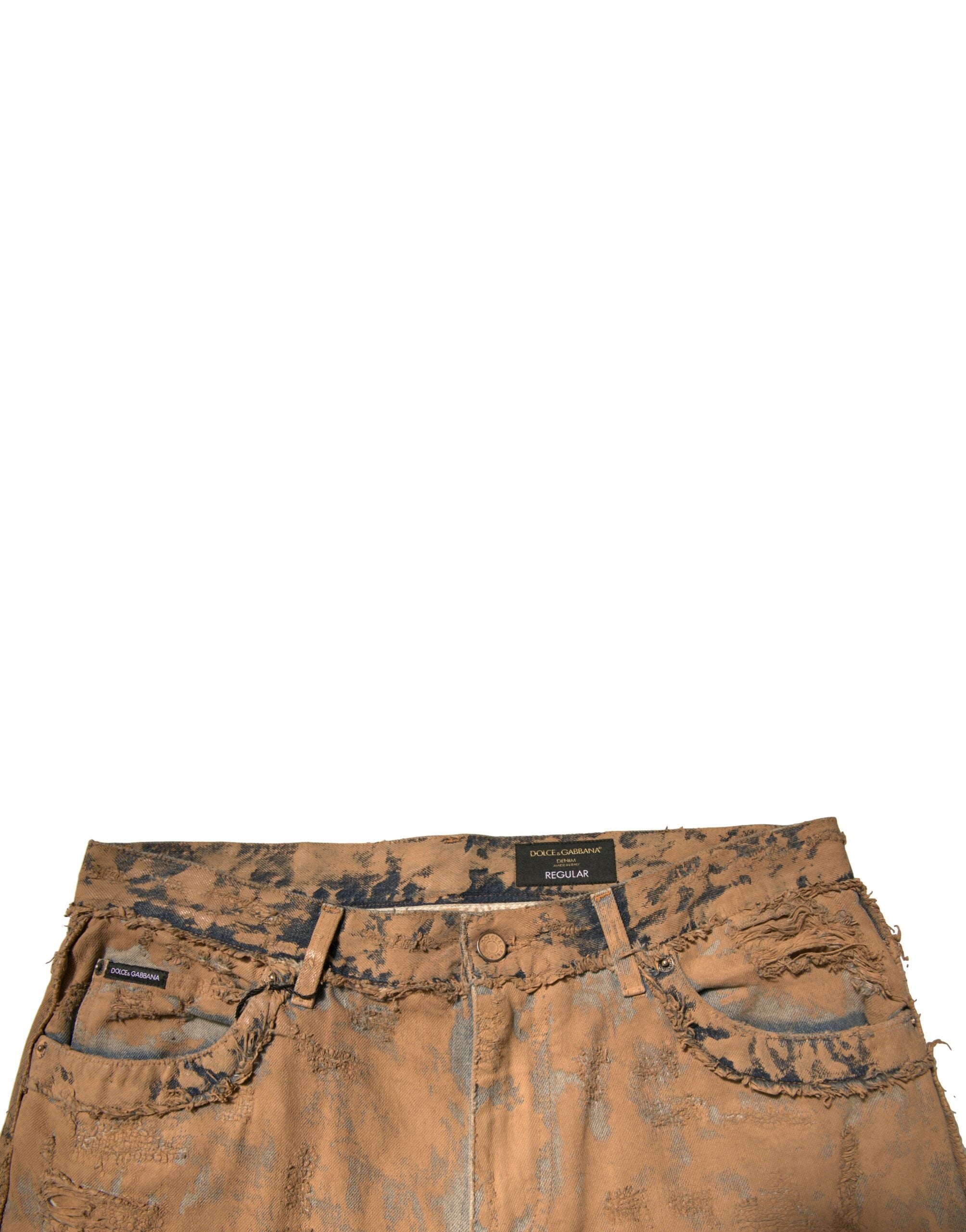 Dolce & Gabbana Braune zerfledderte Baumwoll-Skinny-Denim-Jeans