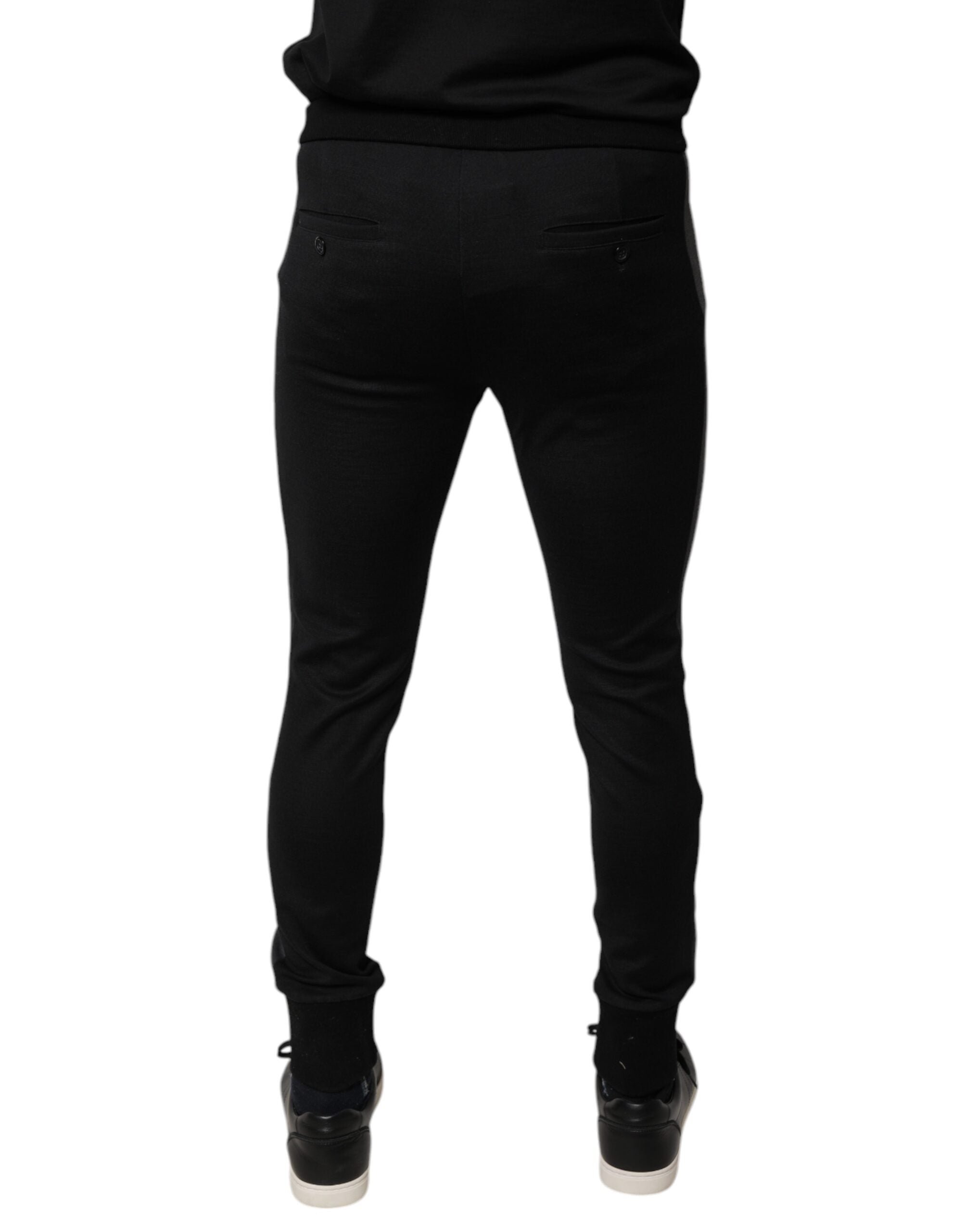 Dolce & Gabbana Schwarze Slim Fit-Hose aus Wolle mit Hufeisenverzierung