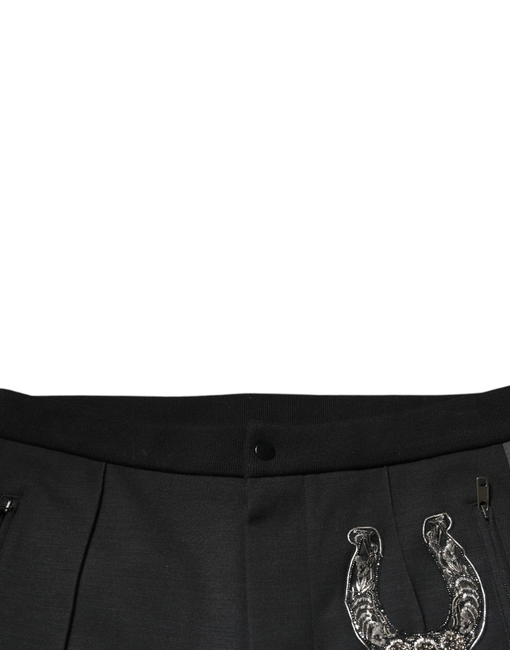 Dolce & Gabbana Schwarze Slim Fit-Hose aus Wolle mit Hufeisenverzierung