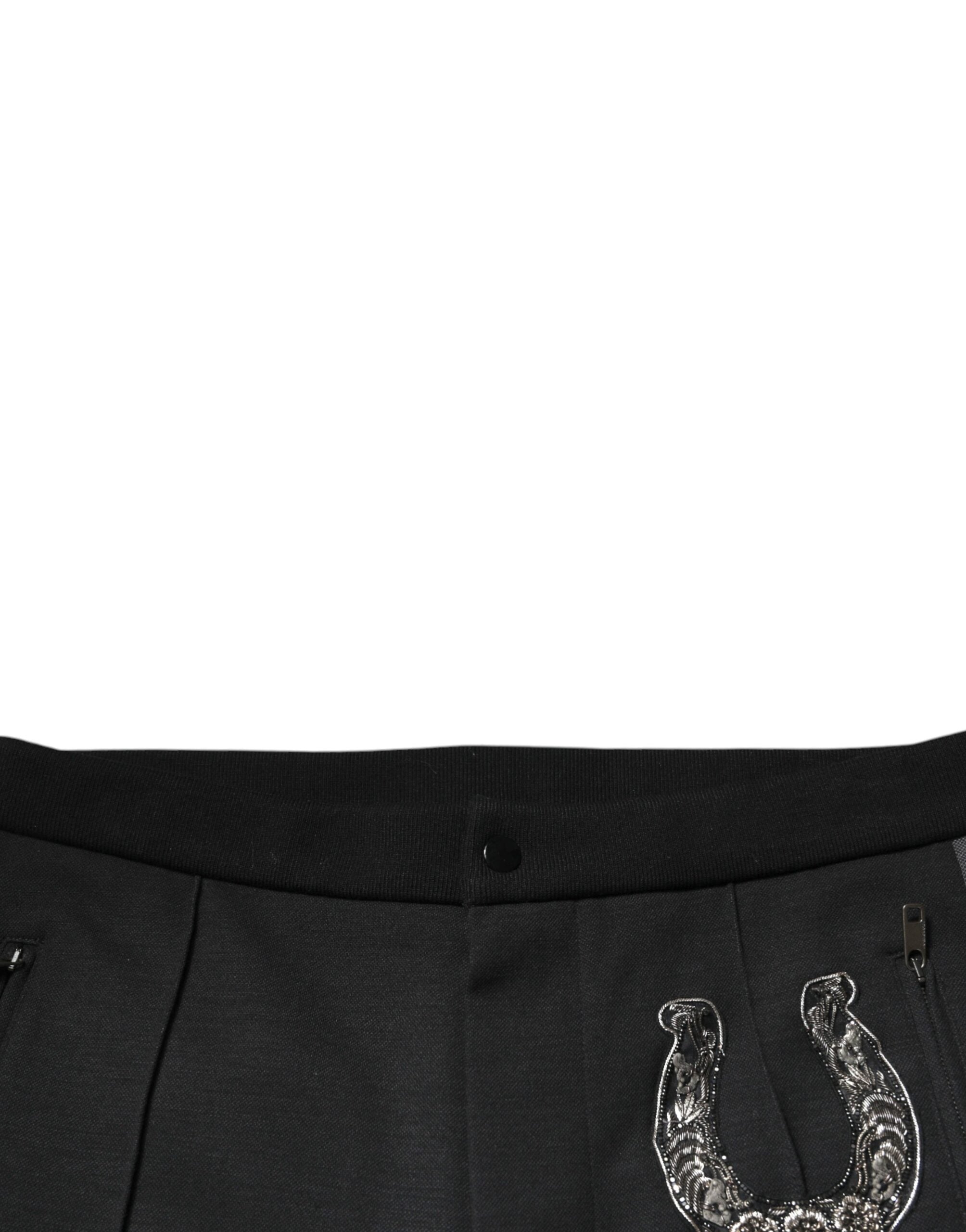 Dolce & Gabbana Schwarze Slim Fit-Hose aus Wolle mit Hufeisenverzierung