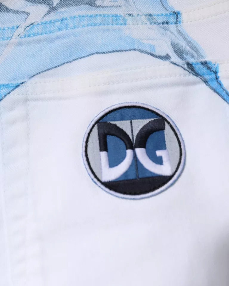 Dolce & Gabbana Weiß-Blaue Baumwoll-Stretch-Skinny-Denim-Jeans