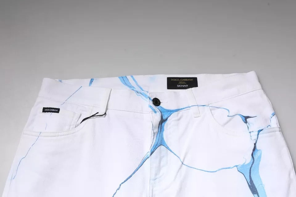 Dolce & Gabbana Weiß-Blaue Baumwoll-Stretch-Skinny-Denim-Jeans