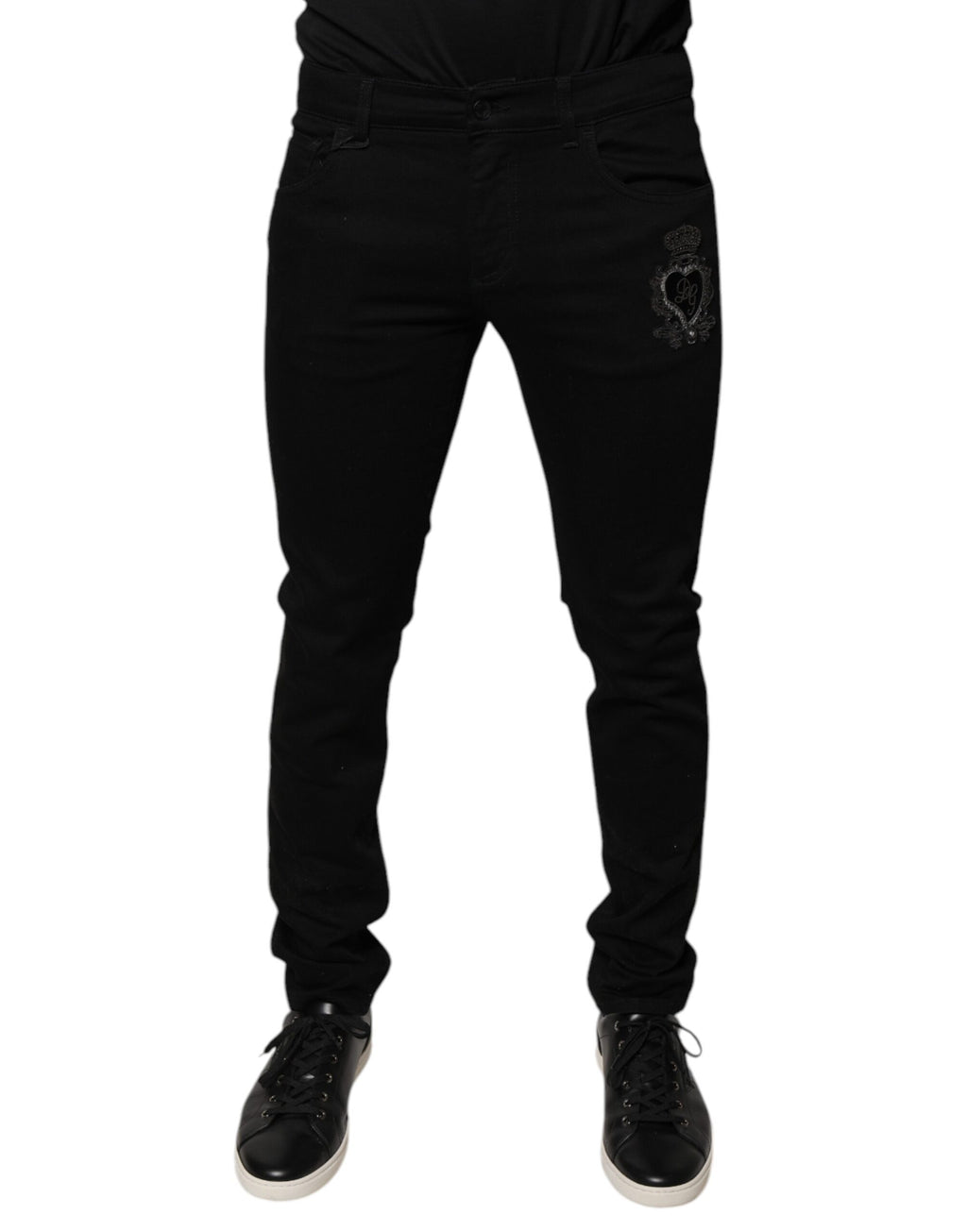 Dolce & Gabbana Schwarze DG Crown Logo Baumwoll-Skinny Denim Jeans