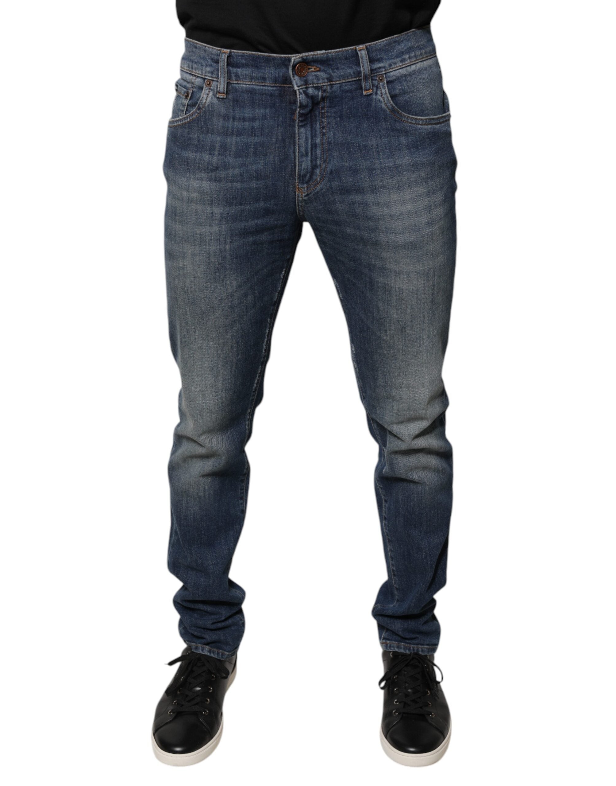 Dolce & Gabbana Blaue DG Crown Logo Baumwoll-Skinny Denim Jeans