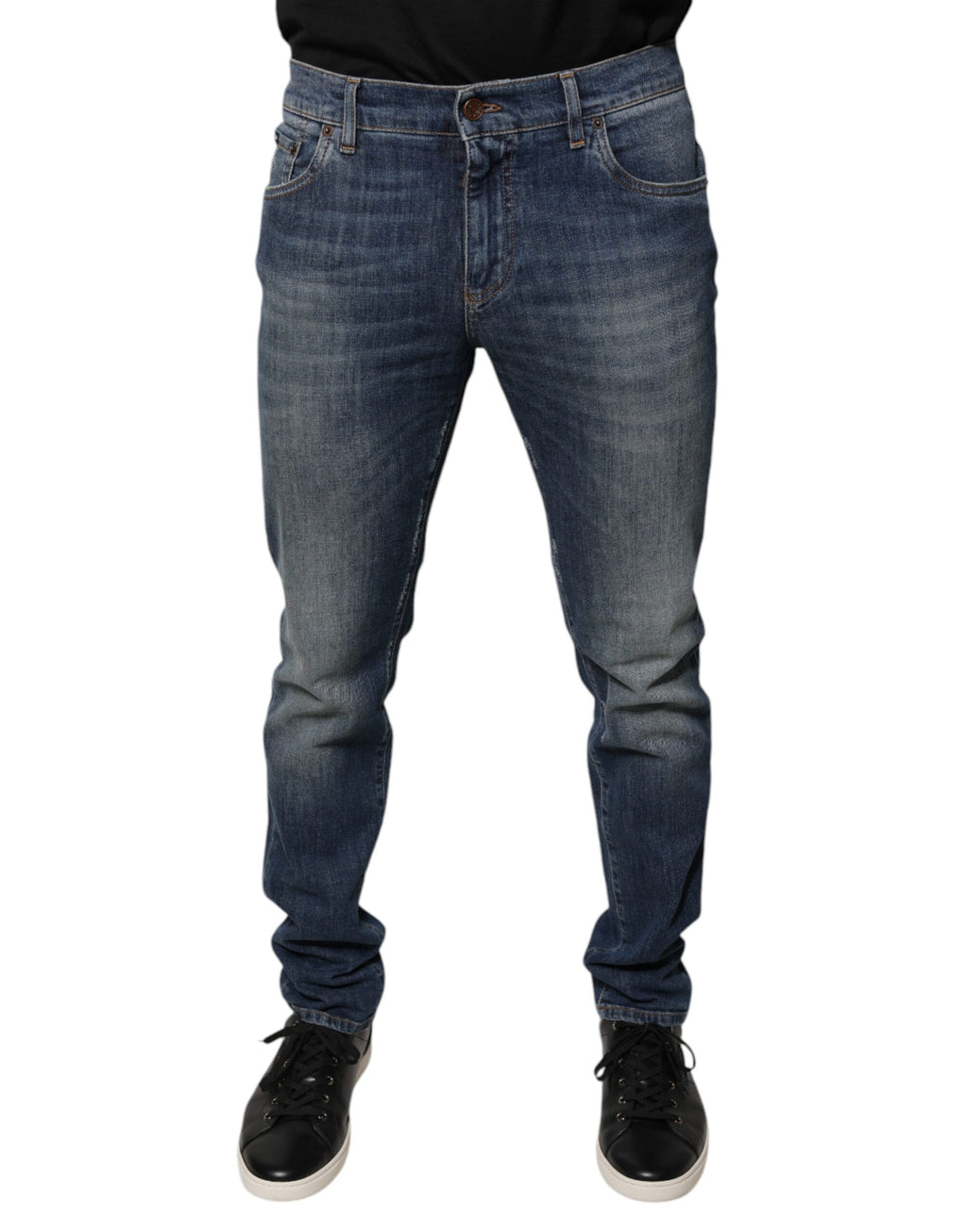 Dolce & Gabbana Blaue DG Crown Logo Baumwoll-Skinny Denim Jeans