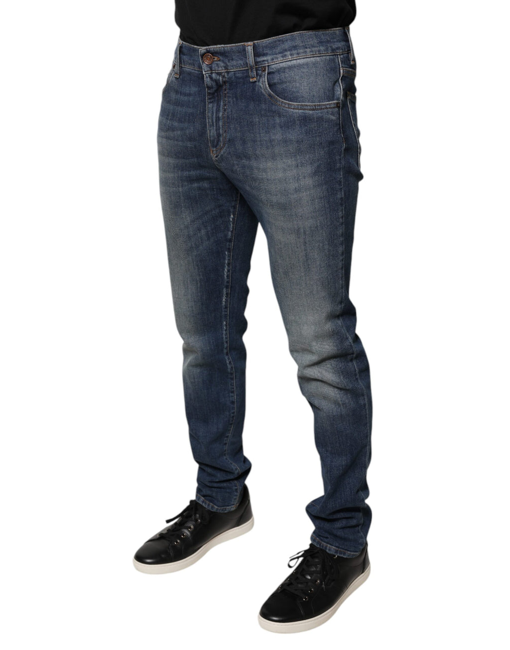 Dolce & Gabbana Blaue DG Crown Logo Baumwoll-Skinny Denim Jeans