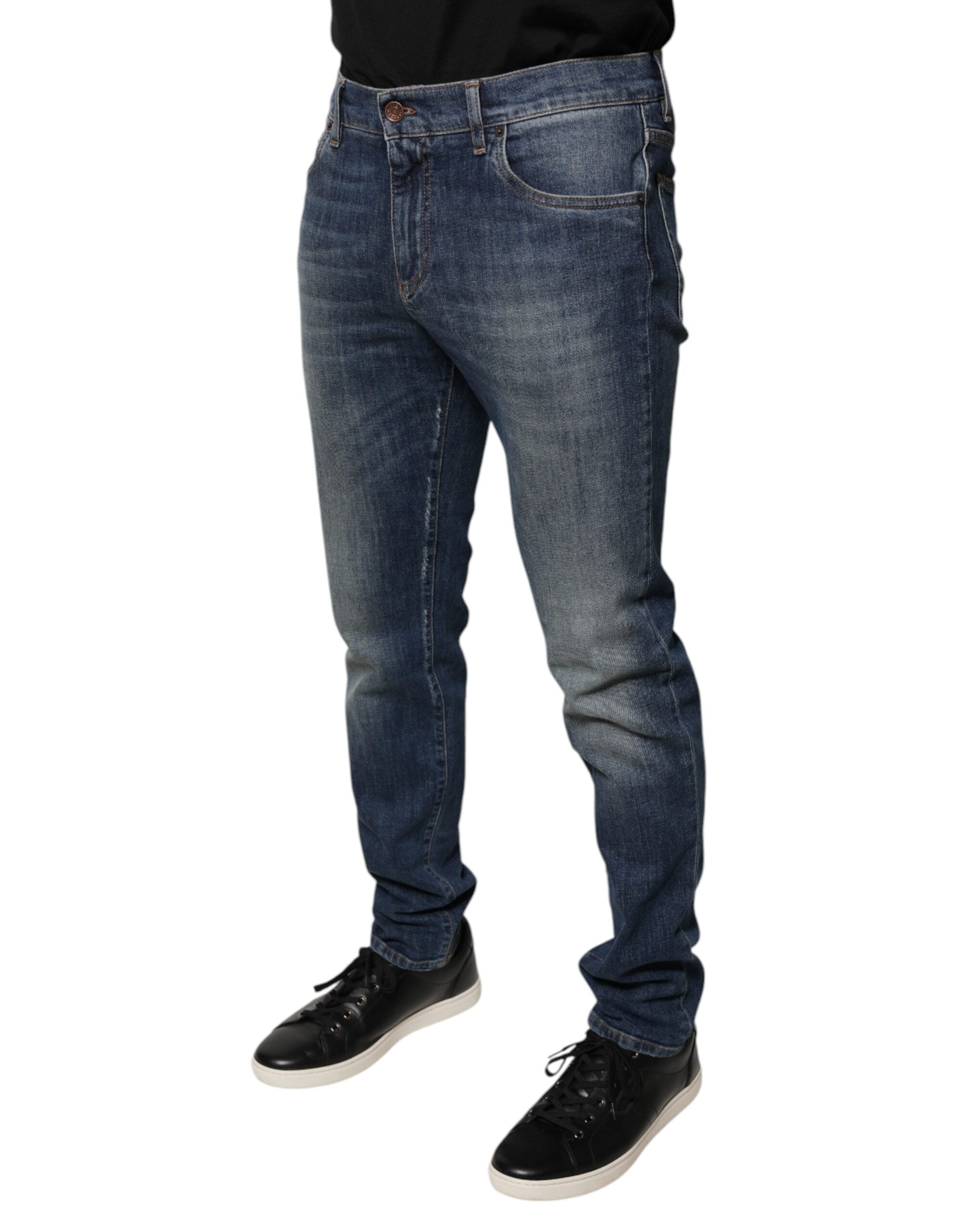 Dolce & Gabbana Blaue DG Crown Logo Baumwoll-Skinny Denim Jeans