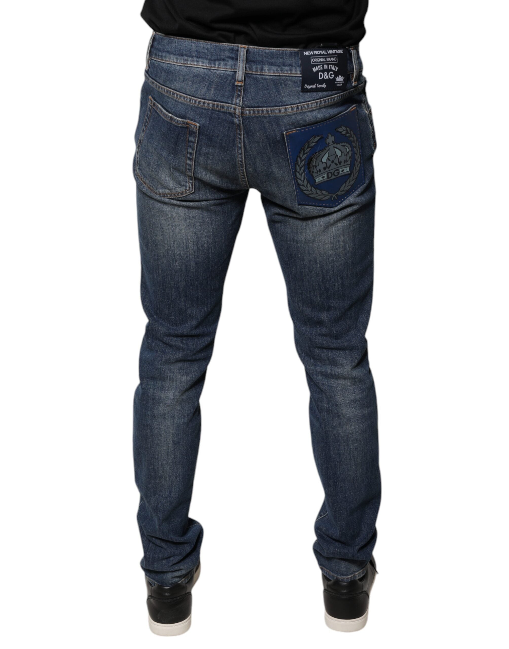Dolce & Gabbana Blaue DG Crown Logo Baumwoll-Skinny Denim Jeans