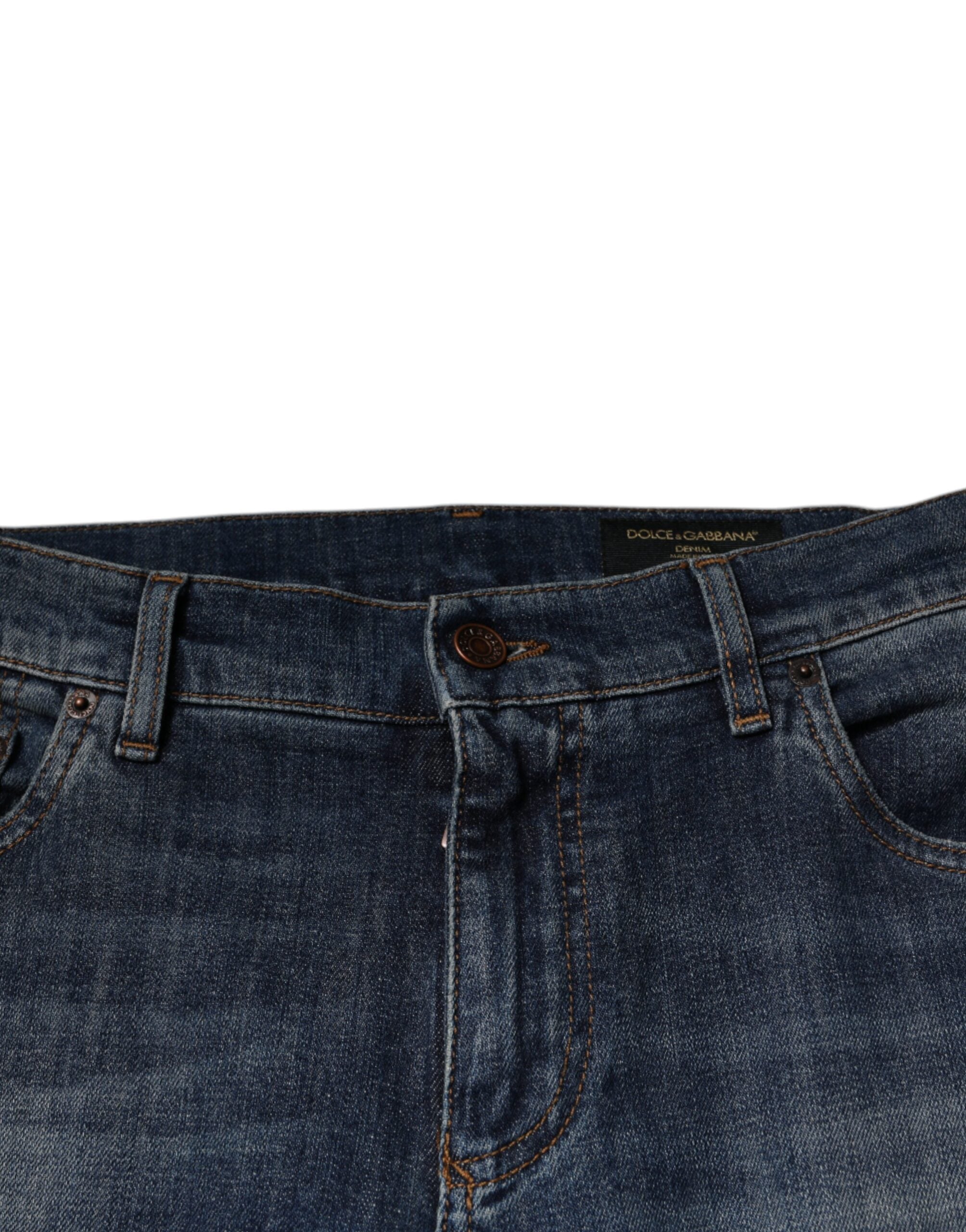 Dolce & Gabbana Blaue DG Crown Logo Baumwoll-Skinny Denim Jeans