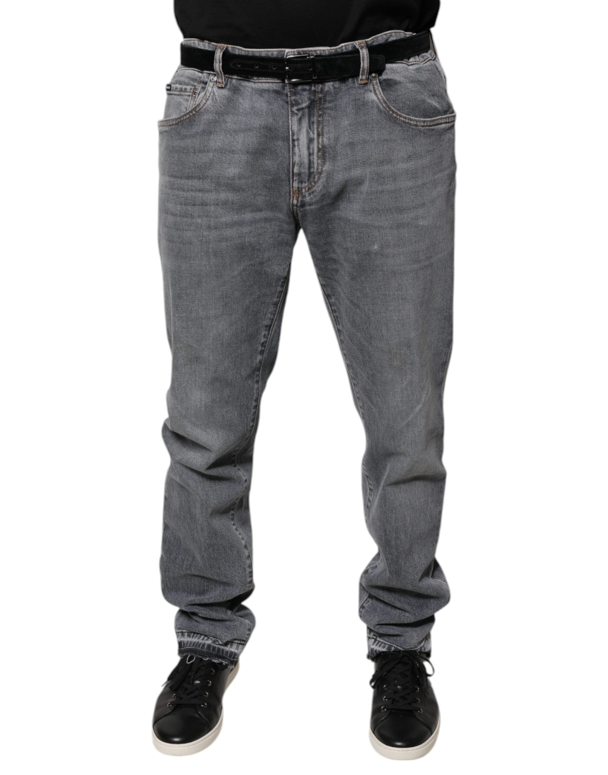 Dolce & Gabbana Graue Logo-Baumwoll-Stretch-Denim-Jeans