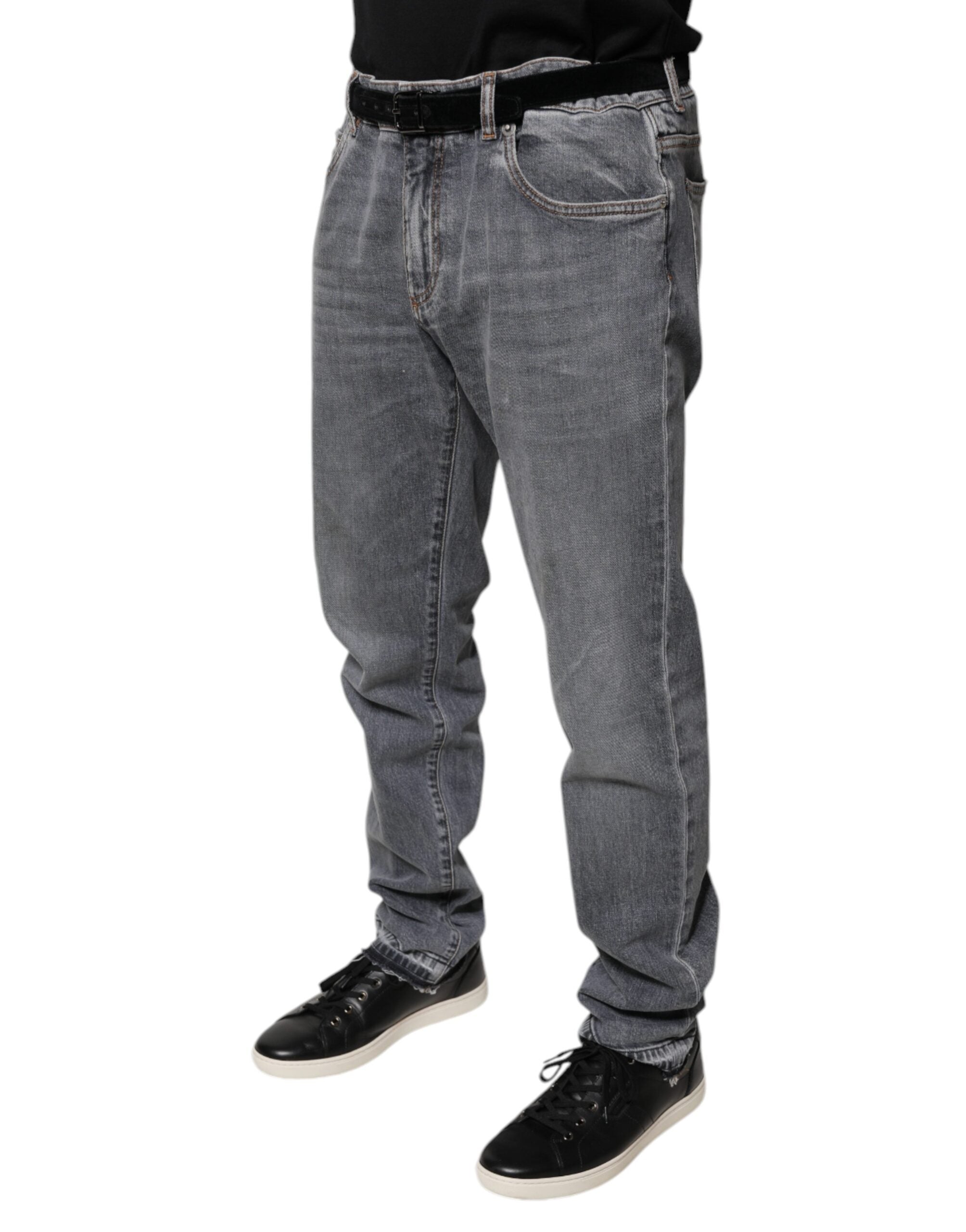 Dolce & Gabbana Graue Logo-Baumwoll-Stretch-Denim-Jeans