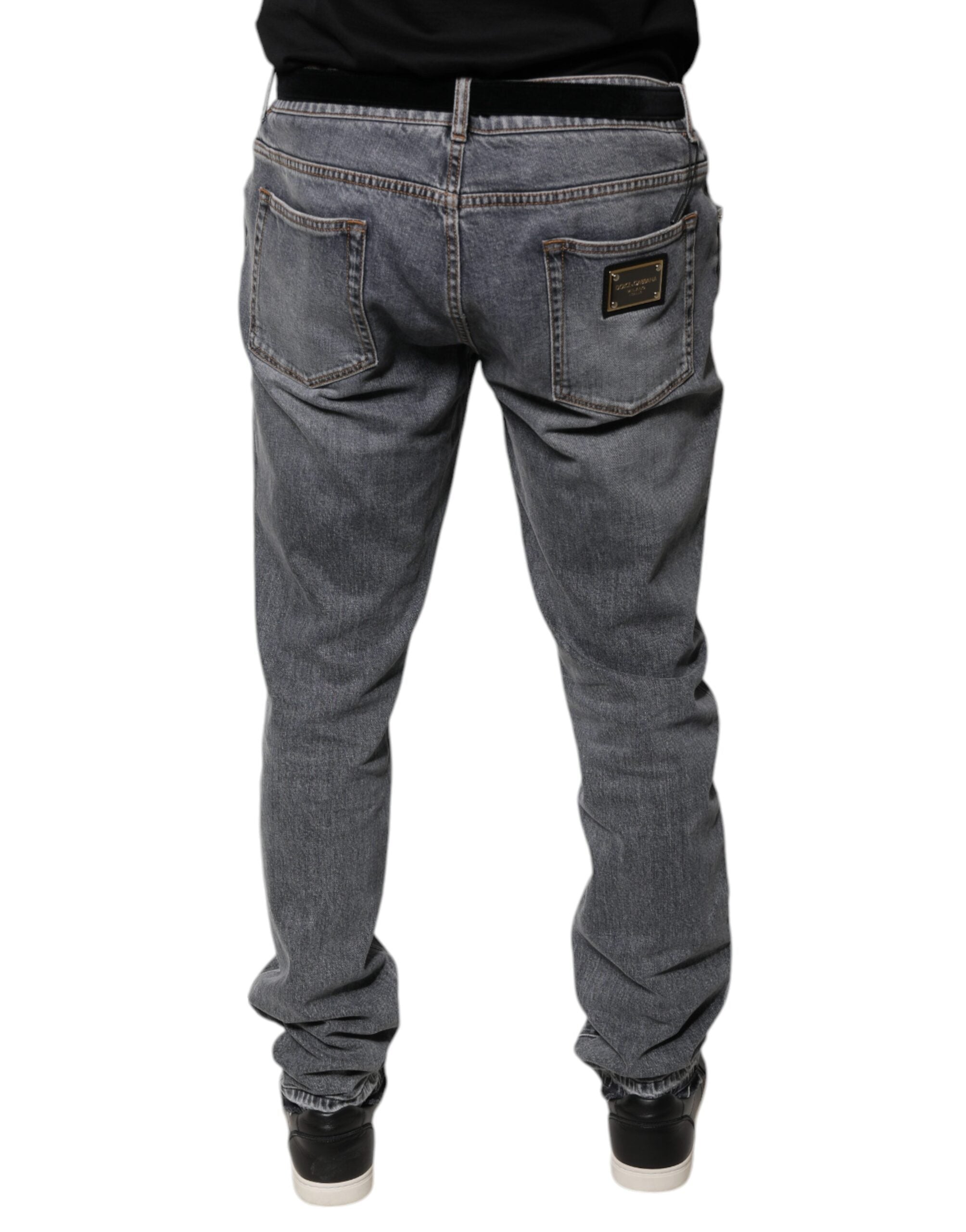Dolce & Gabbana Graue Logo-Baumwoll-Stretch-Denim-Jeans