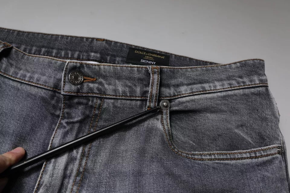 Dolce & Gabbana Graue Logo-Baumwoll-Stretch-Denim-Jeans