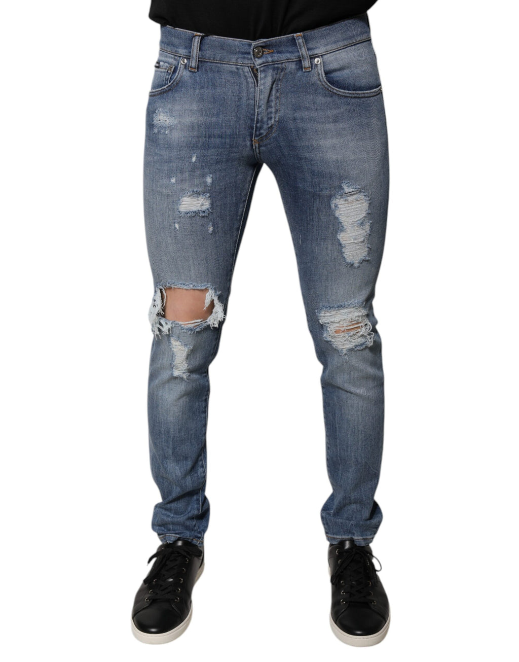 Dolce & Gabbana Blaue zerfledderte Baumwoll-Stretch-Denim-Jeans