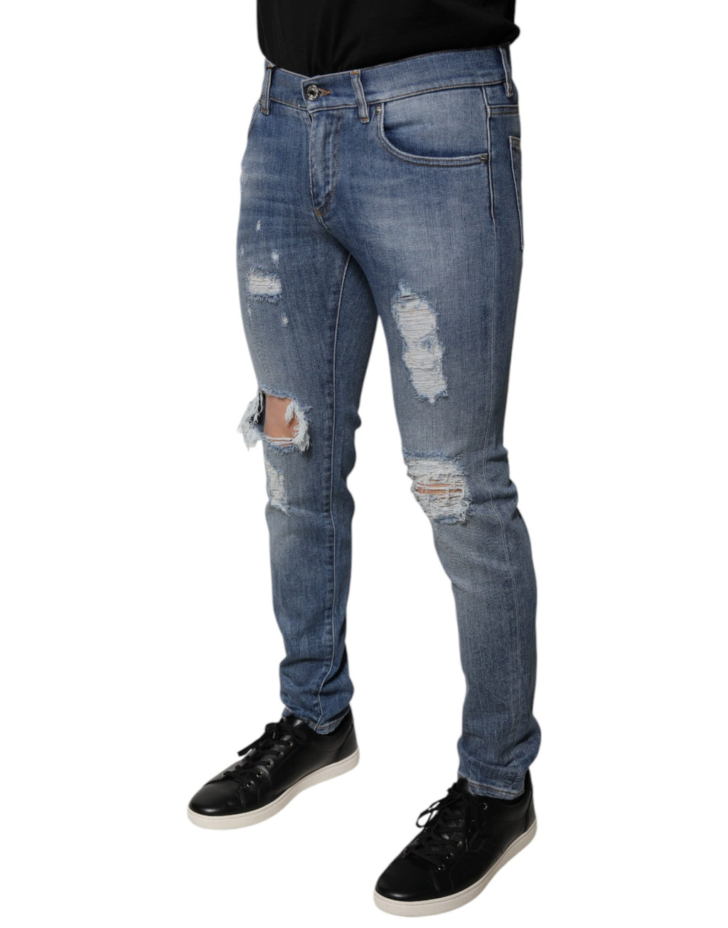 Dolce & Gabbana Blaue zerfledderte Baumwoll-Stretch-Denim-Jeans