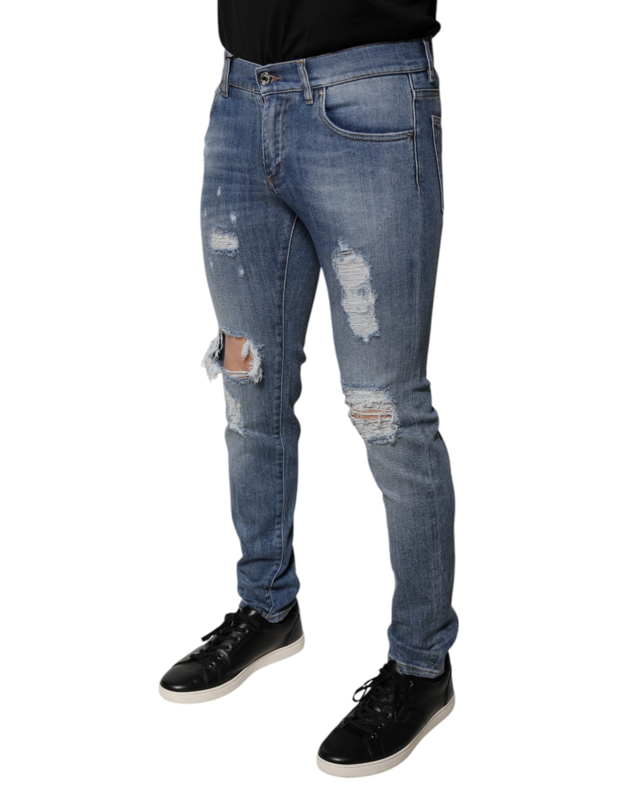 Dolce & Gabbana Blaue zerfledderte Baumwoll-Stretch-Denim-Jeans