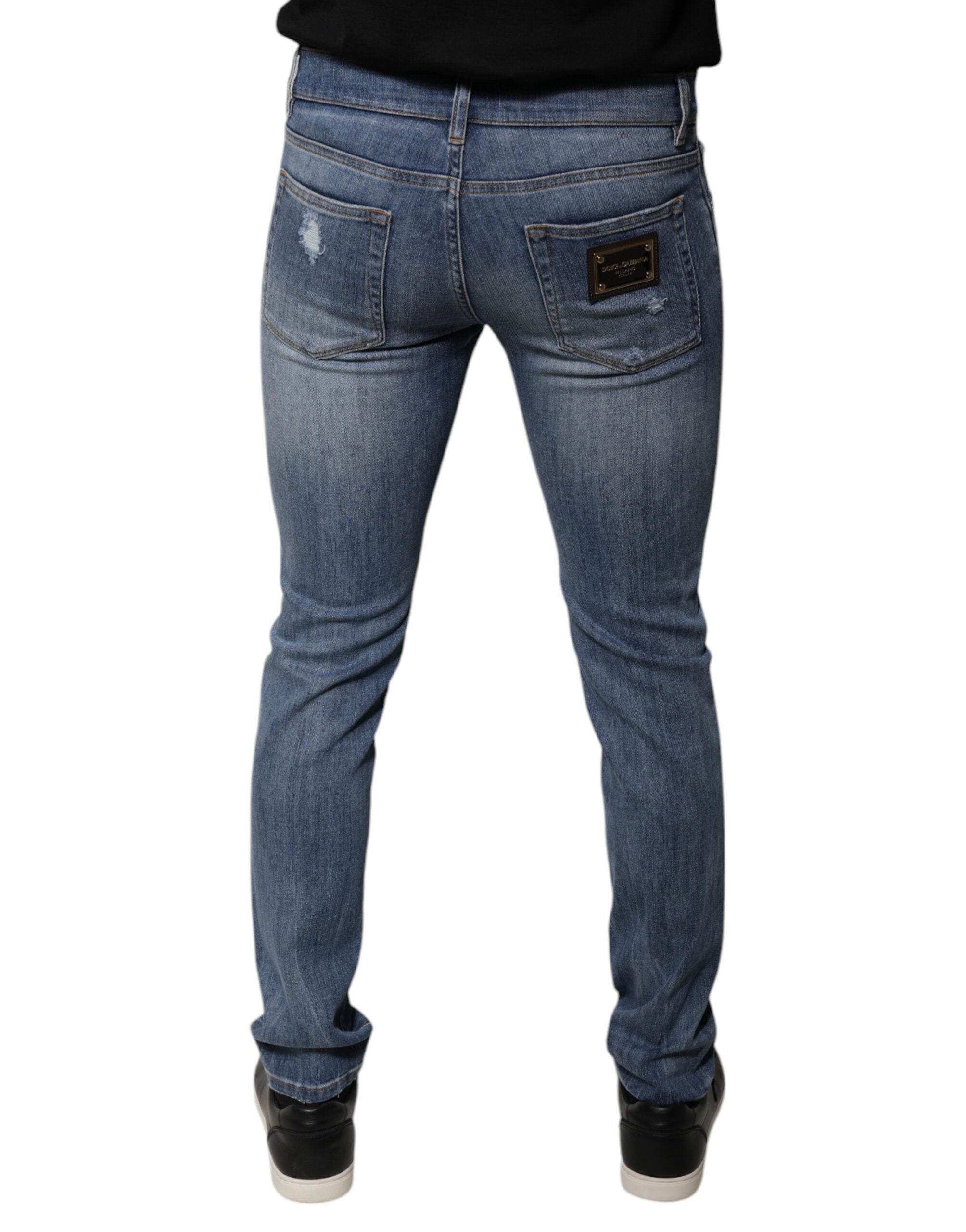 Dolce & Gabbana Blaue zerfledderte Baumwoll-Stretch-Denim-Jeans