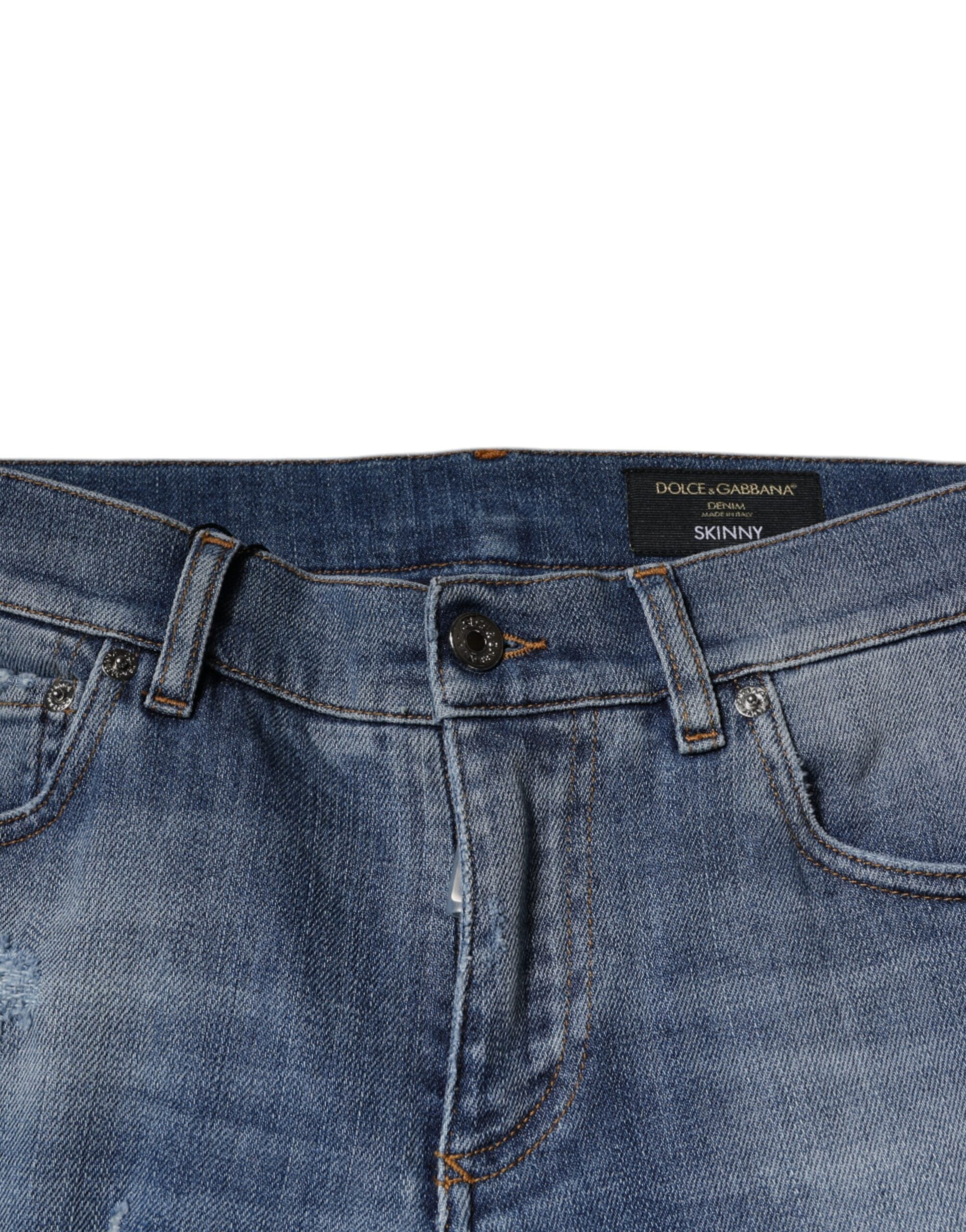 Dolce & Gabbana Blaue zerfledderte Baumwoll-Stretch-Denim-Jeans