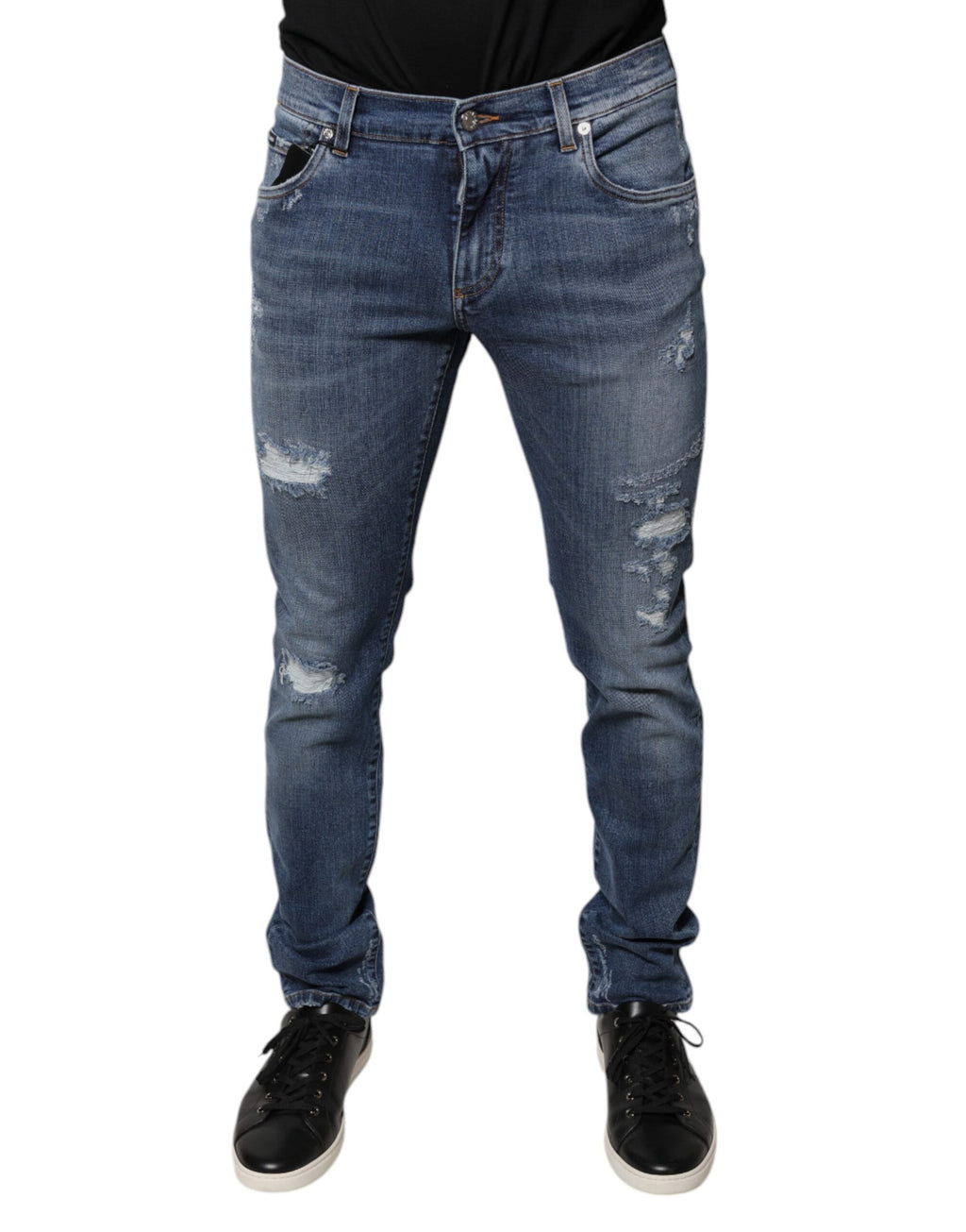 Dolce & Gabbana Blaue zerfledderte Baumwoll-Stretch-Denim-Jeans