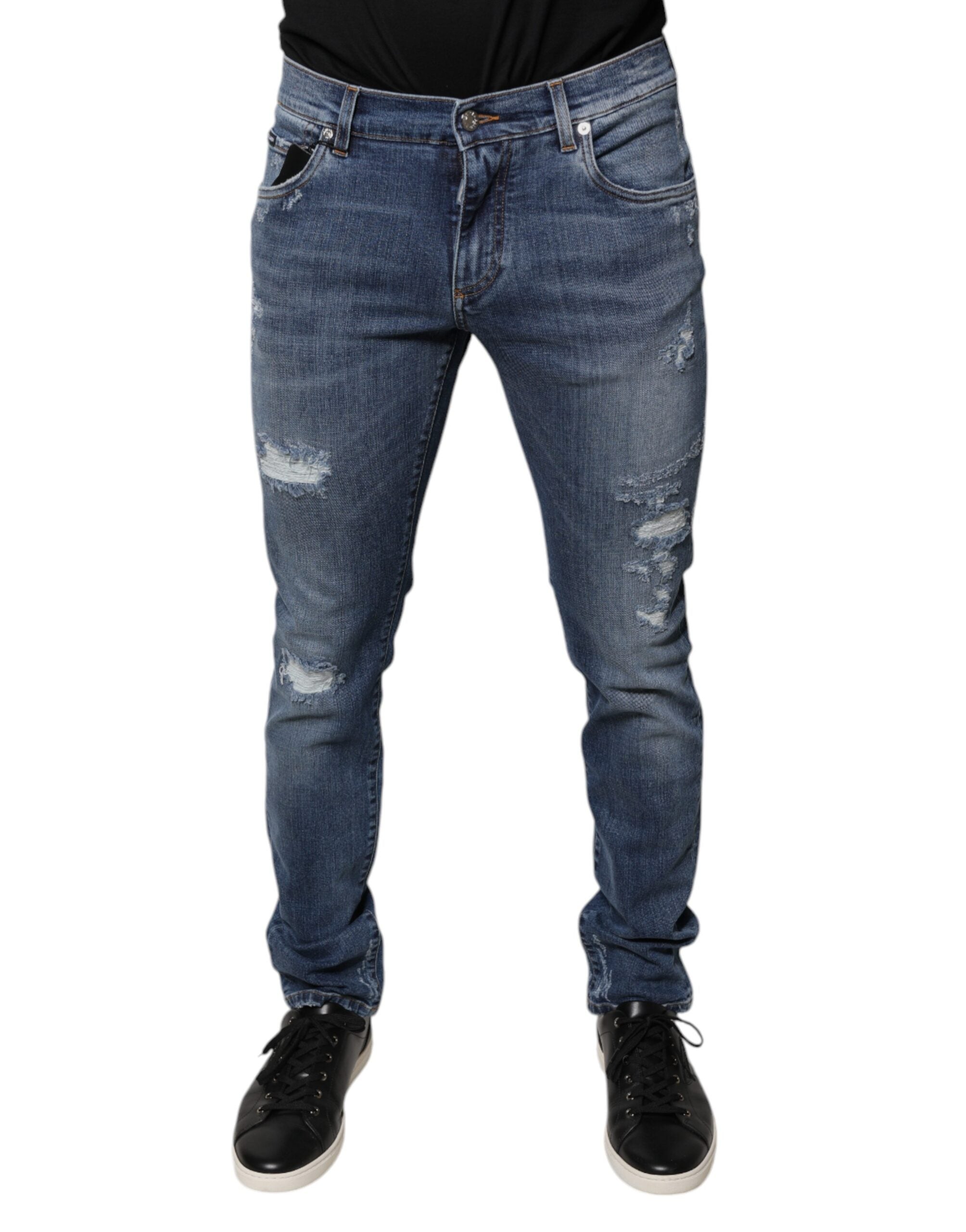 Dolce & Gabbana Blaue zerfledderte Baumwoll-Stretch-Denim-Jeans