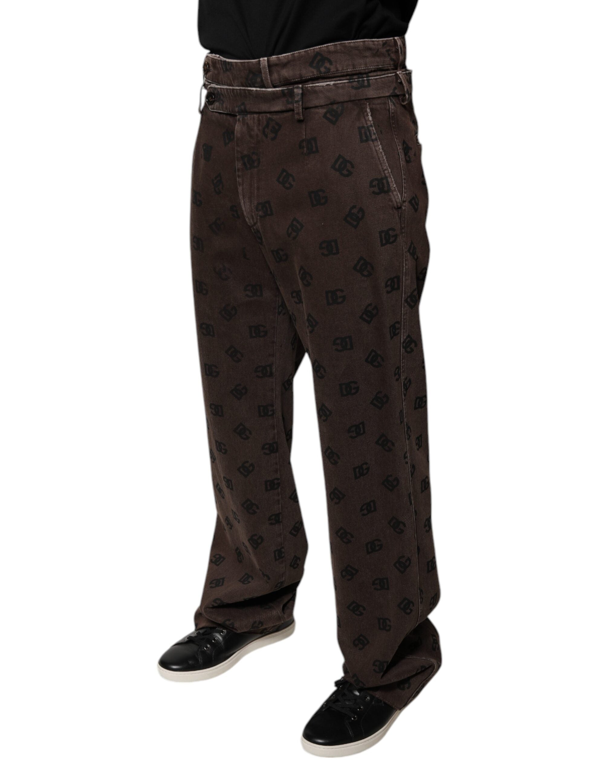 Dolce & Gabbana Braune Logo-Baumwolle Straight Denim Jeans