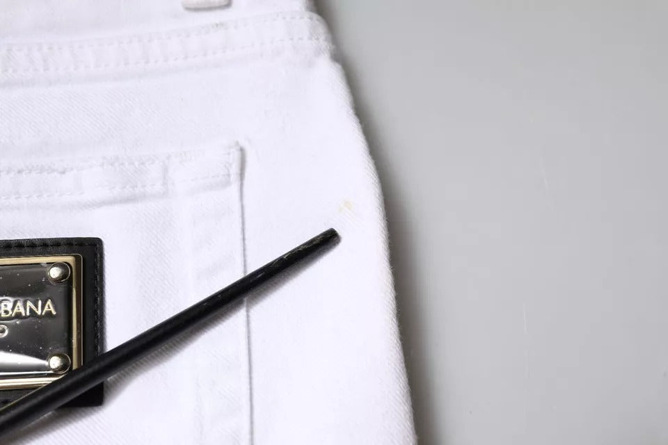 Dolce & Gabbana Schwarz-Weiß Logo Baumwolle Skinny Denim Jeans