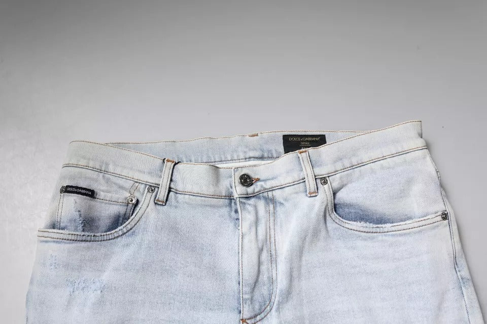 Dolce & Gabbana Hellblaue zerschlissene Skinny Denim Jeans aus Baumwolle