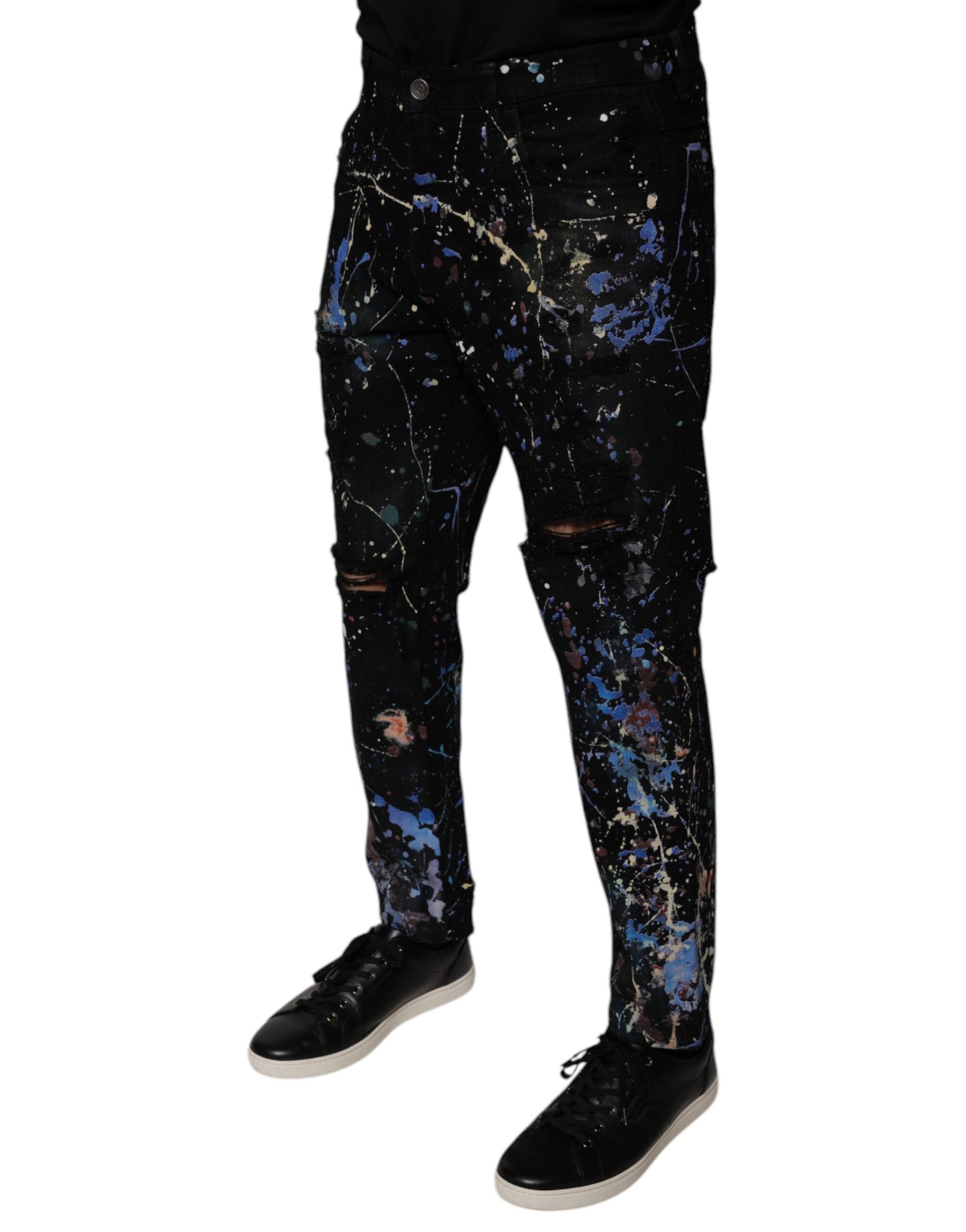 Dolce & Gabbana Schwarze Color Splash Cotton Skinny Denim Jeans