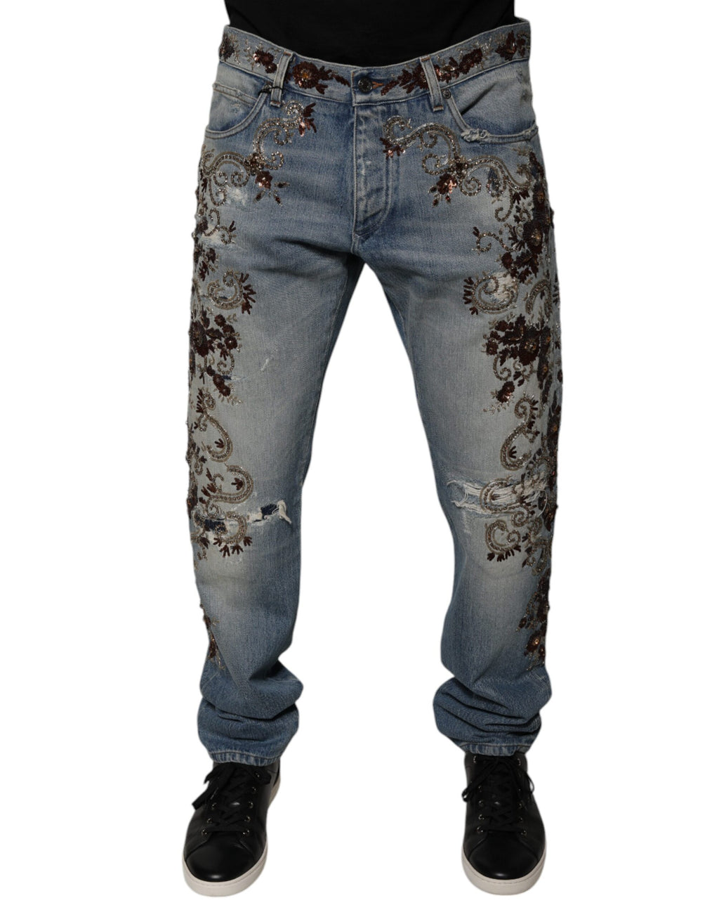 Dolce & Gabbana Hellblaue bestickte Skinny Denim Jeans