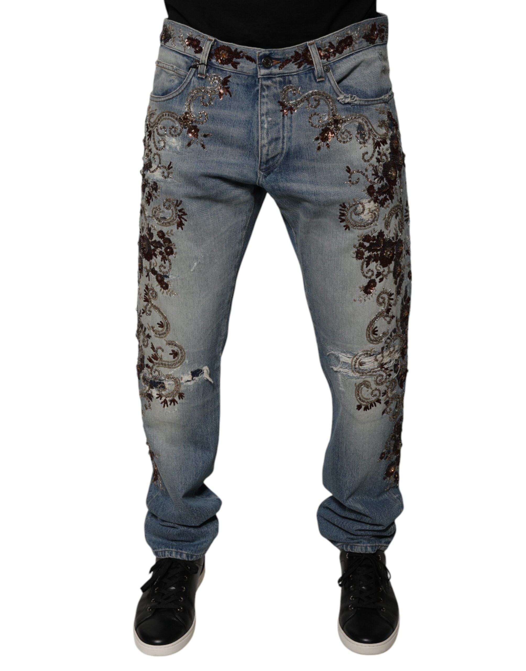 Dolce & Gabbana Hellblaue bestickte Skinny Denim Jeans