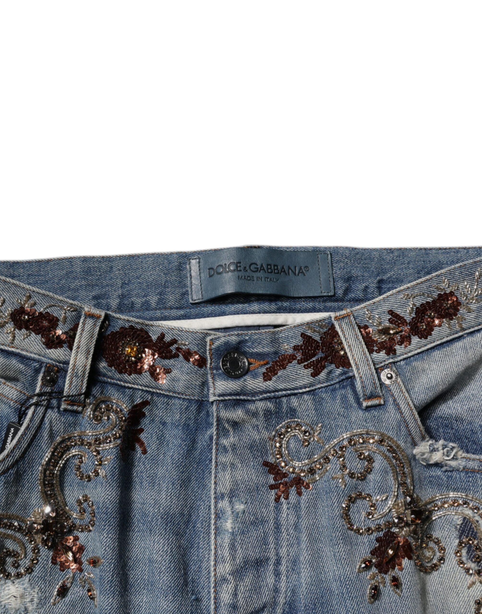 Dolce & Gabbana Hellblaue bestickte Skinny Denim Jeans