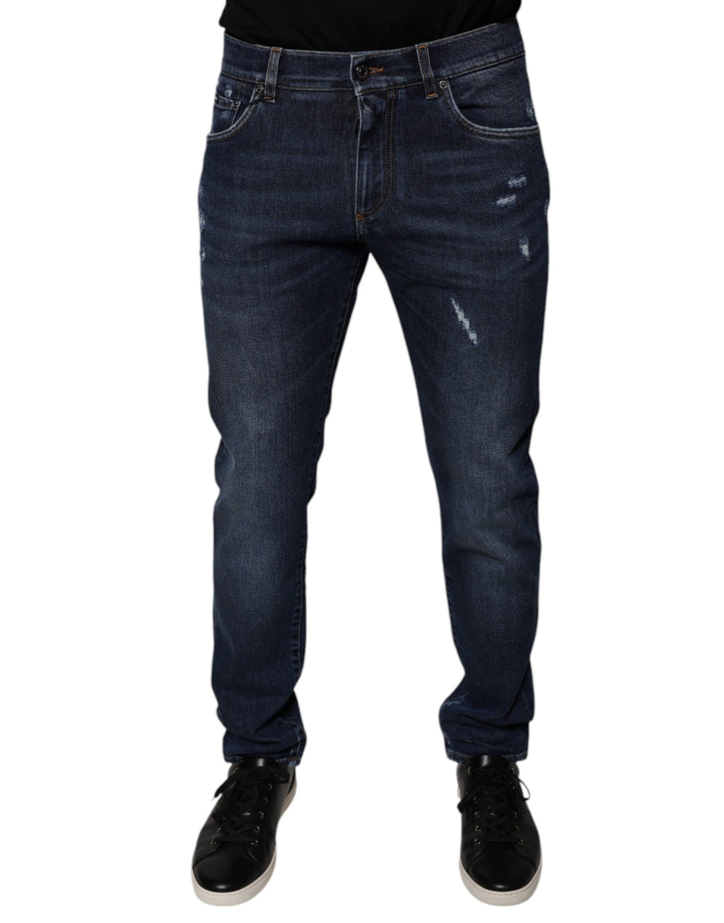 Dolce & Gabbana Dunkelblaue Logo-Skinny-Denim-Jeans aus Baumwolle