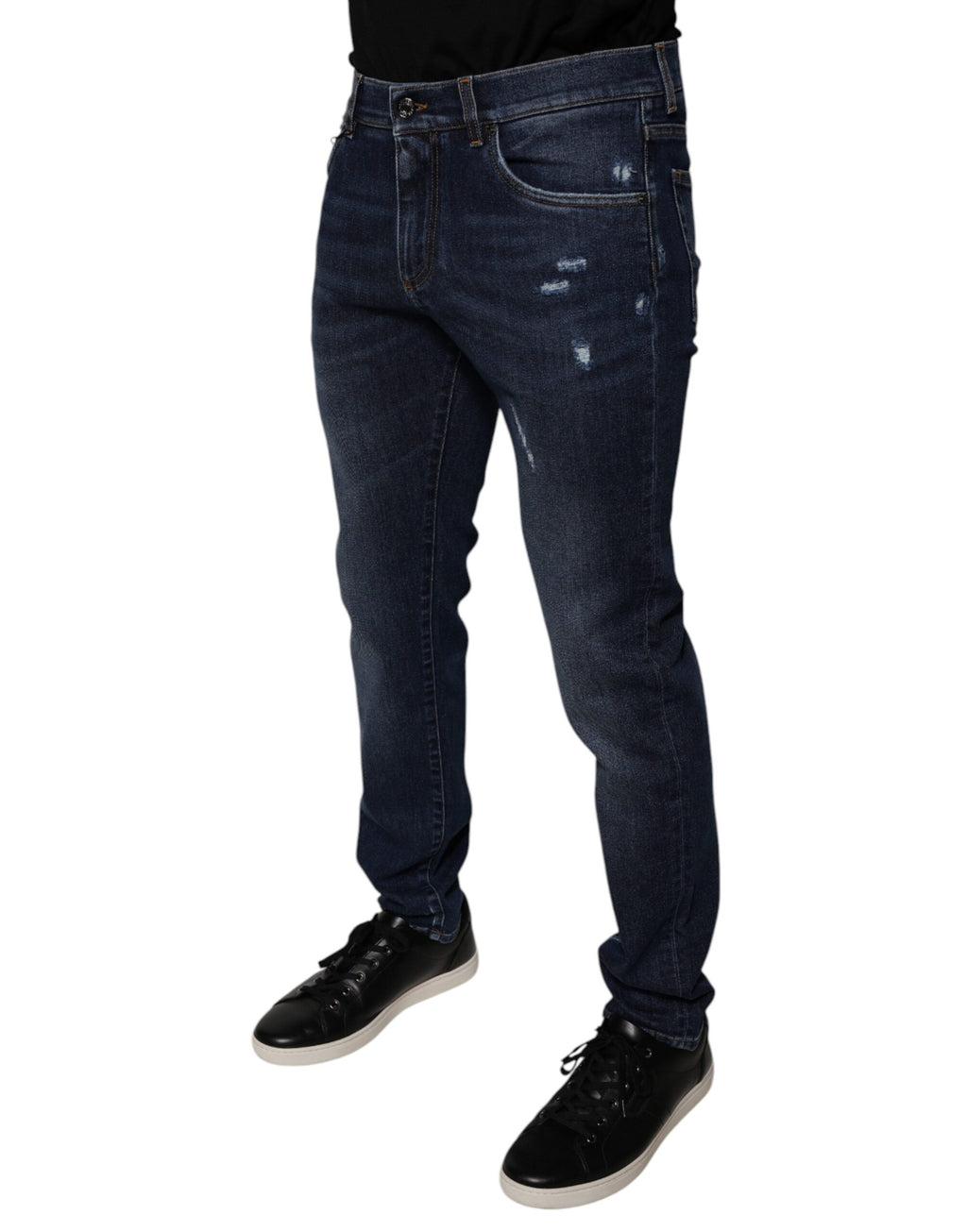 Dolce & Gabbana Dunkelblaue Logo-Skinny-Denim-Jeans aus Baumwolle