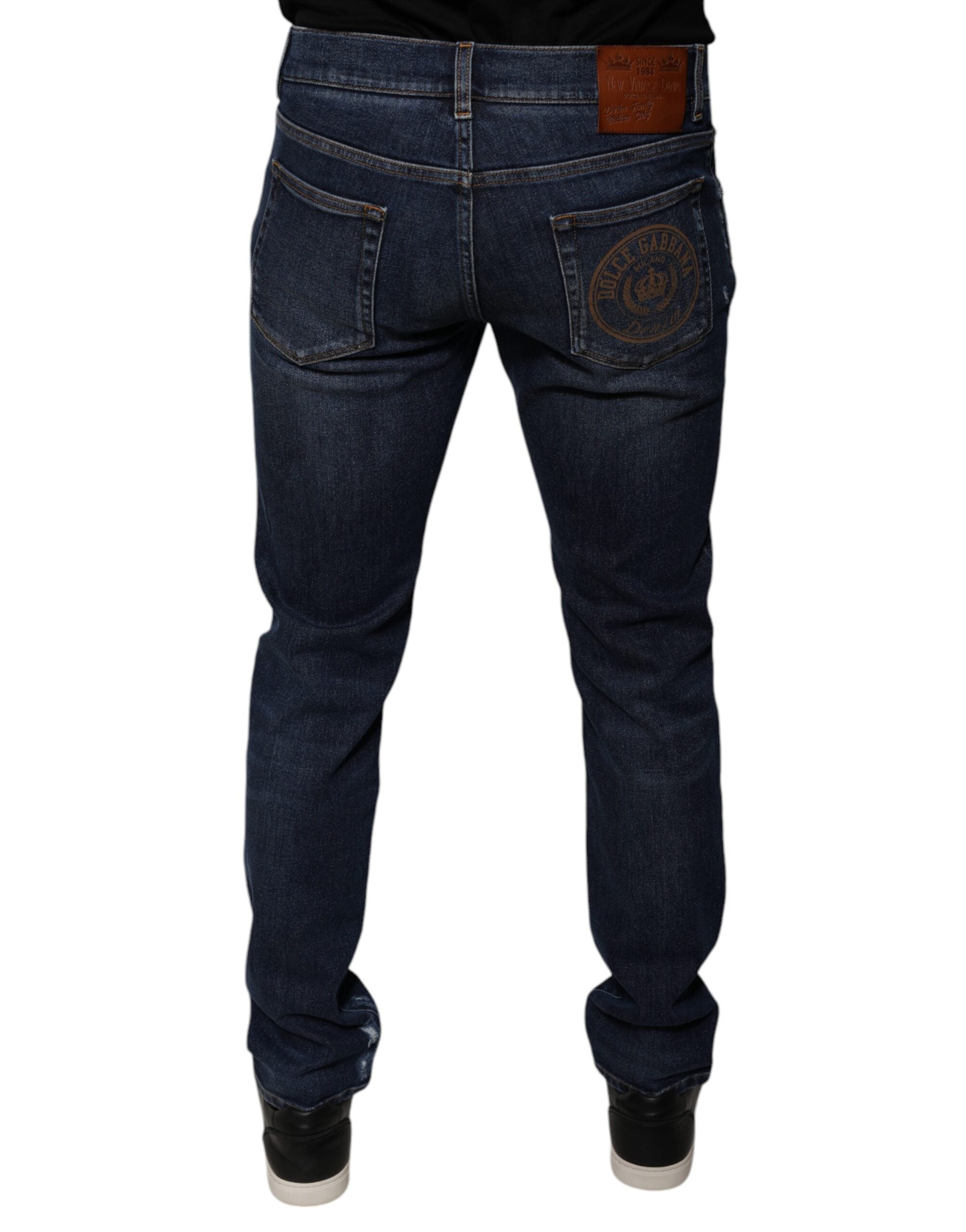 Dolce & Gabbana Dunkelblaue Logo-Skinny-Denim-Jeans aus Baumwolle
