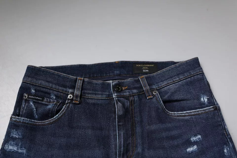 Dolce & Gabbana Dunkelblaue Logo-Skinny-Denim-Jeans aus Baumwolle