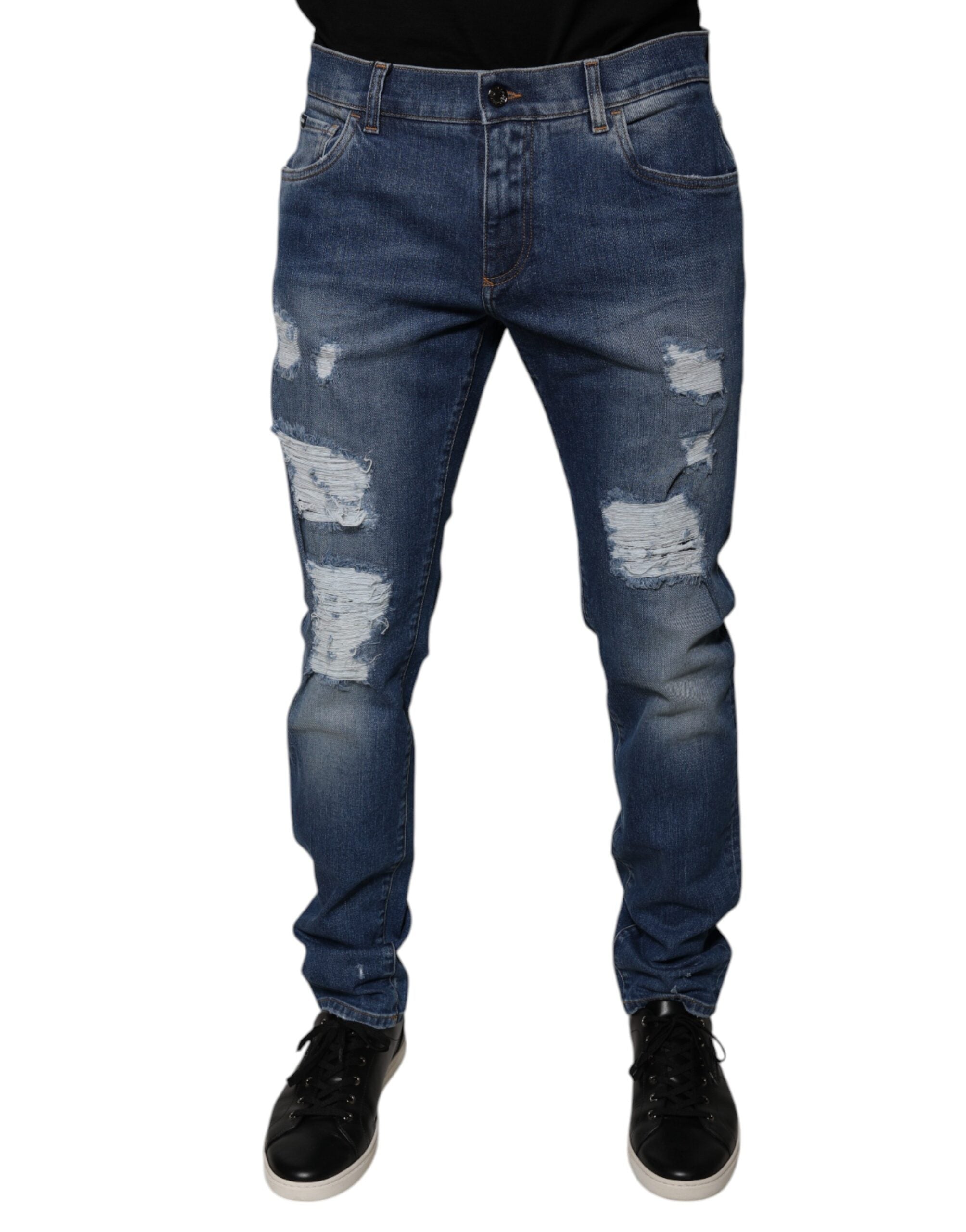 Dolce & Gabbana Blaue zerrissene Skinny Denim Jeans aus Baumwolle
