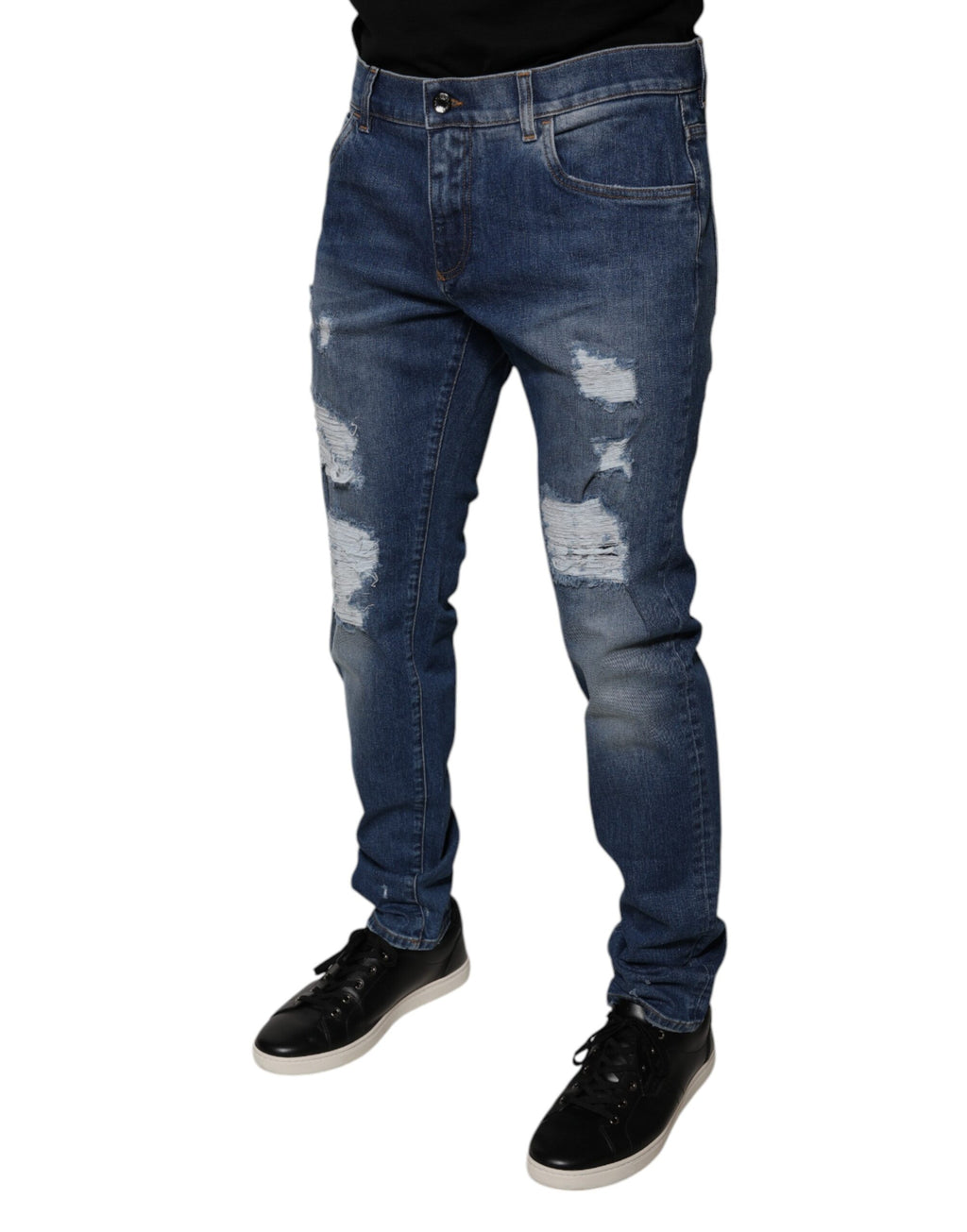 Dolce & Gabbana Blaue zerrissene Skinny Denim Jeans aus Baumwolle