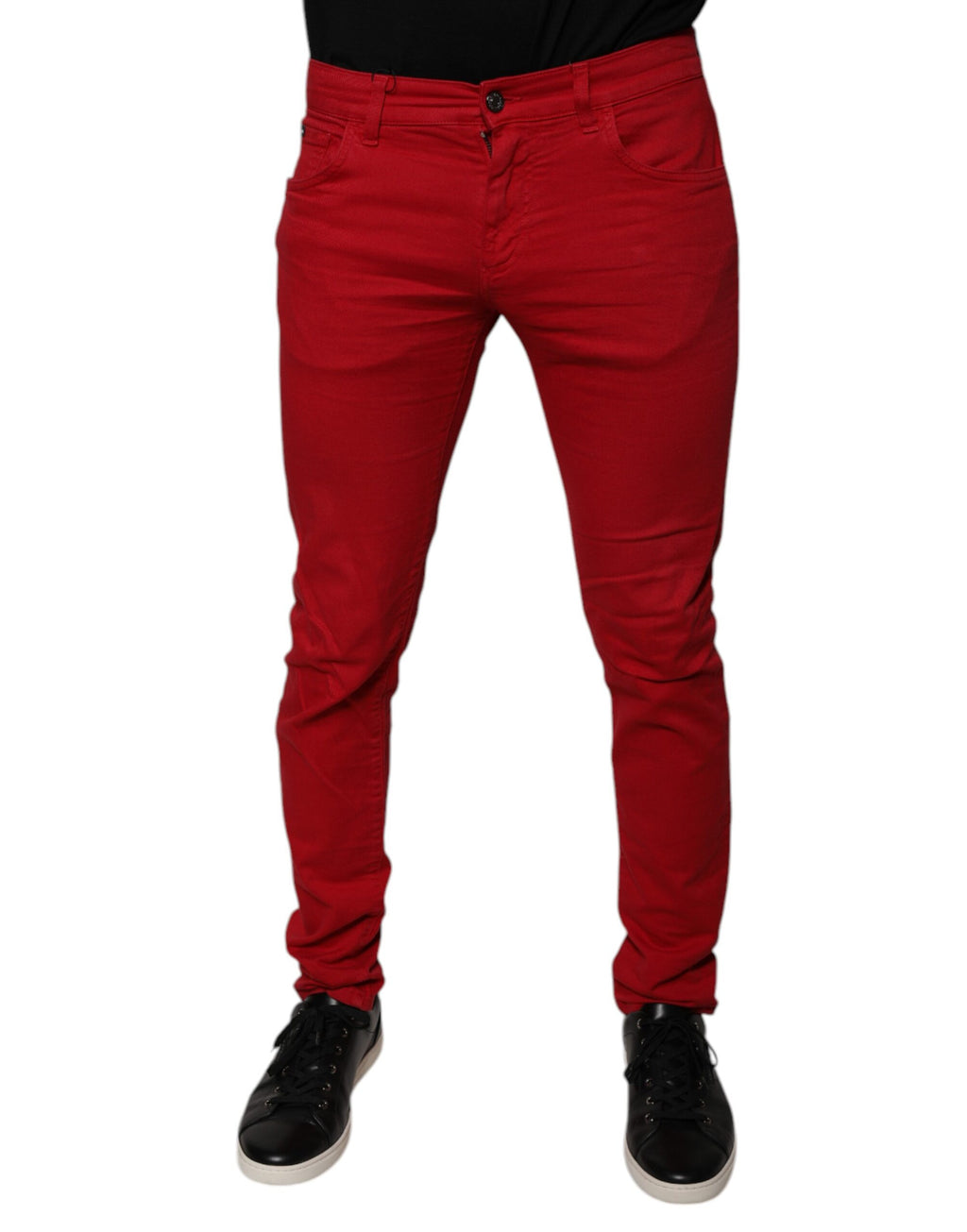 Dolce & Gabbana Red Crown Logo Baumwolle Skinny Denim Jeans