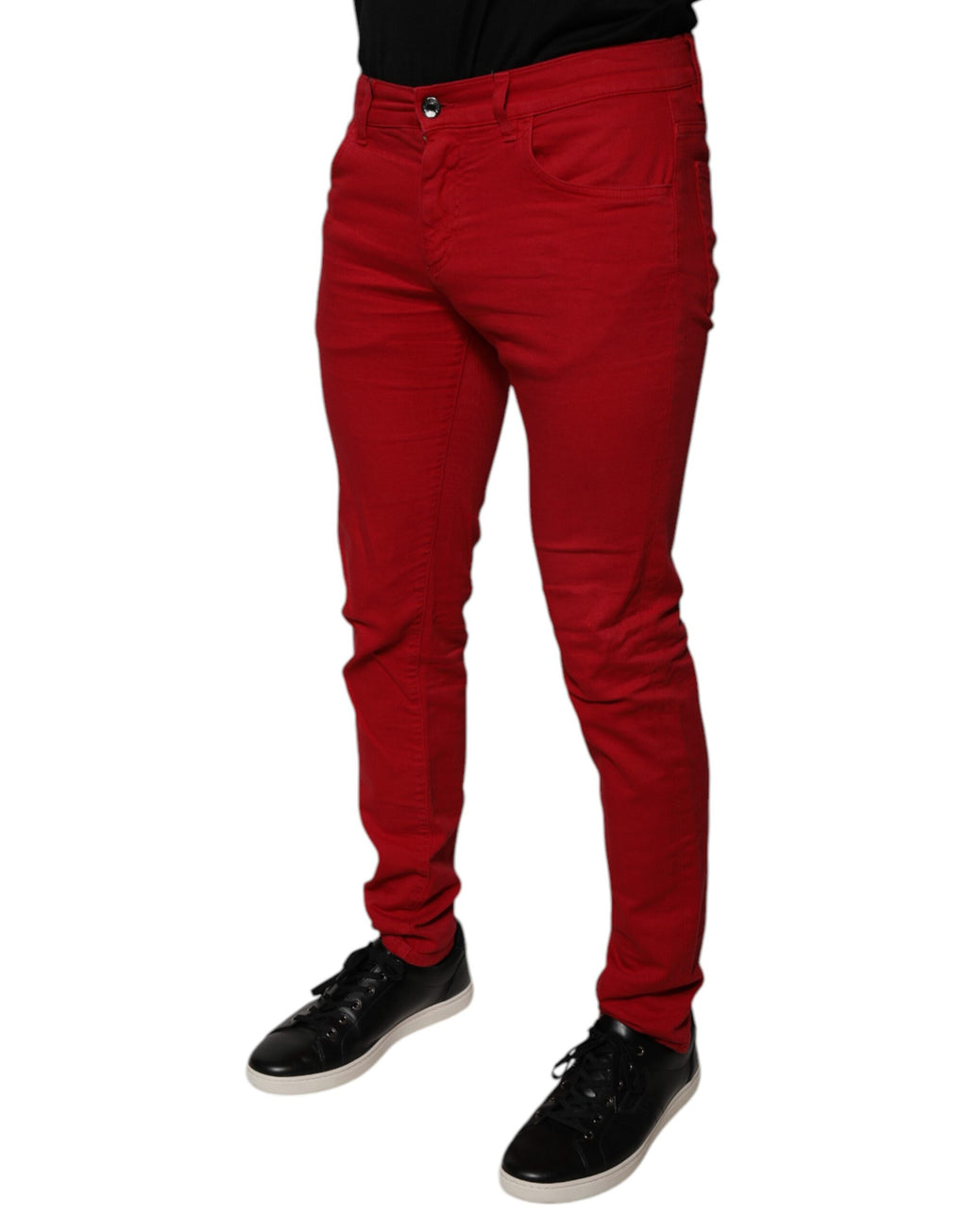 Dolce & Gabbana Red Crown Logo Baumwolle Skinny Denim Jeans