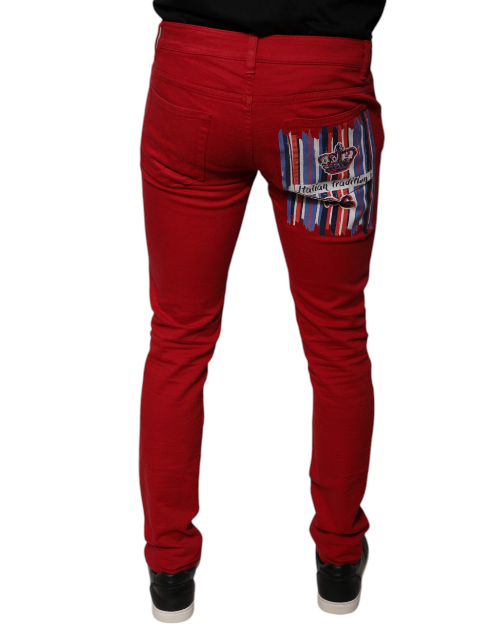 Dolce & Gabbana Red Crown Logo Baumwolle Skinny Denim Jeans