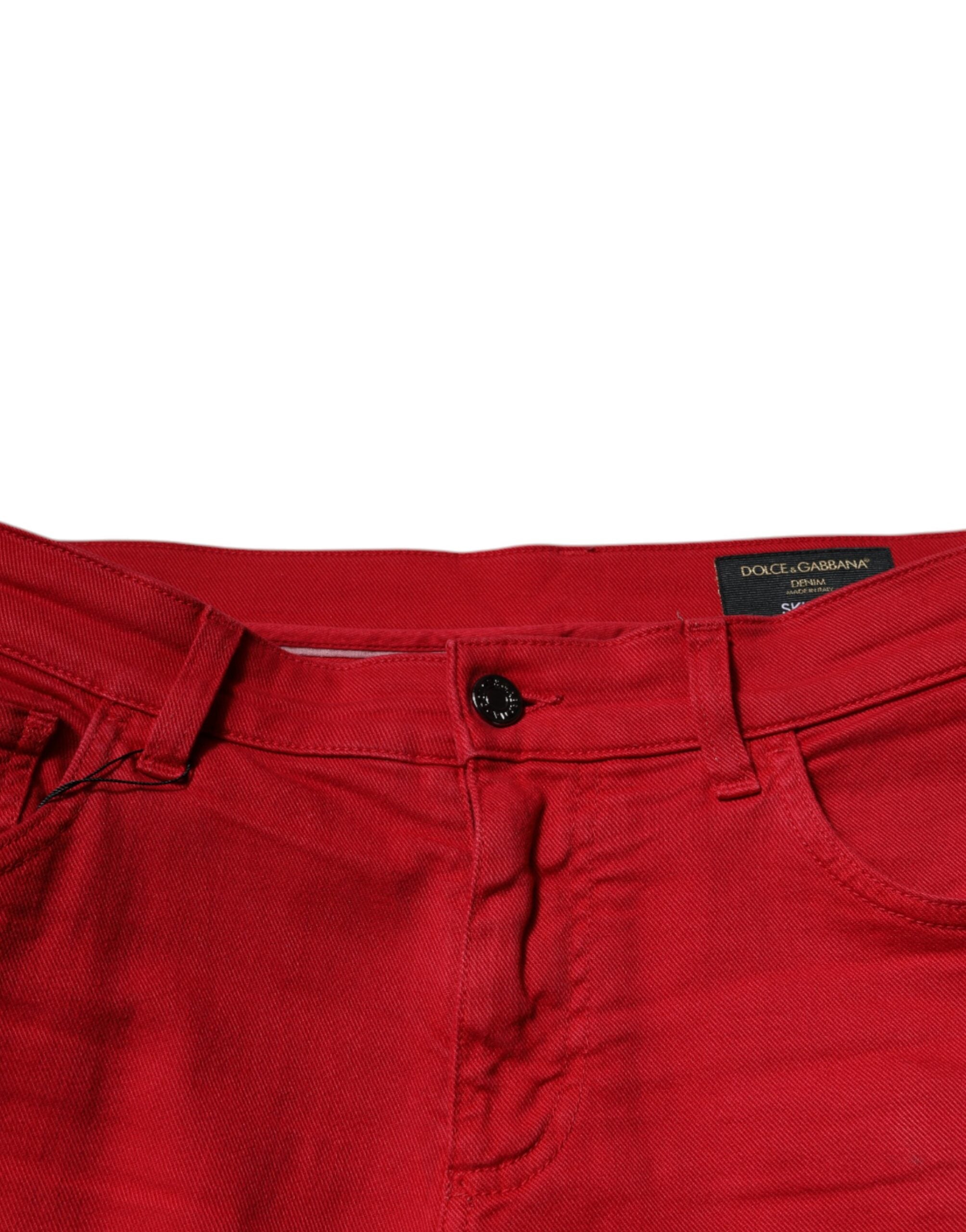 Dolce & Gabbana Red Crown Logo Baumwolle Skinny Denim Jeans
