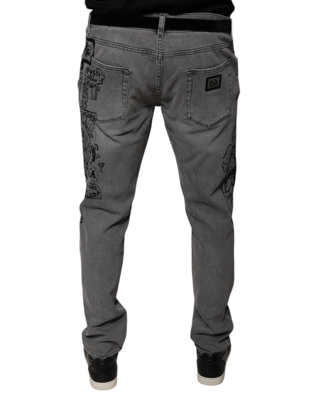 Dolce & Gabbana Graue Skinny Denim-Jeans mit Grafikdruck aus Baumwolle