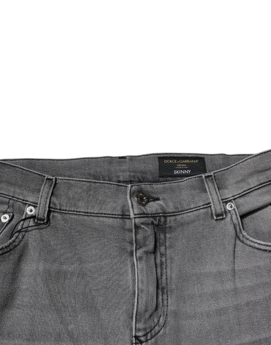 Dolce & Gabbana Graue Skinny Denim-Jeans mit Grafikdruck aus Baumwolle
