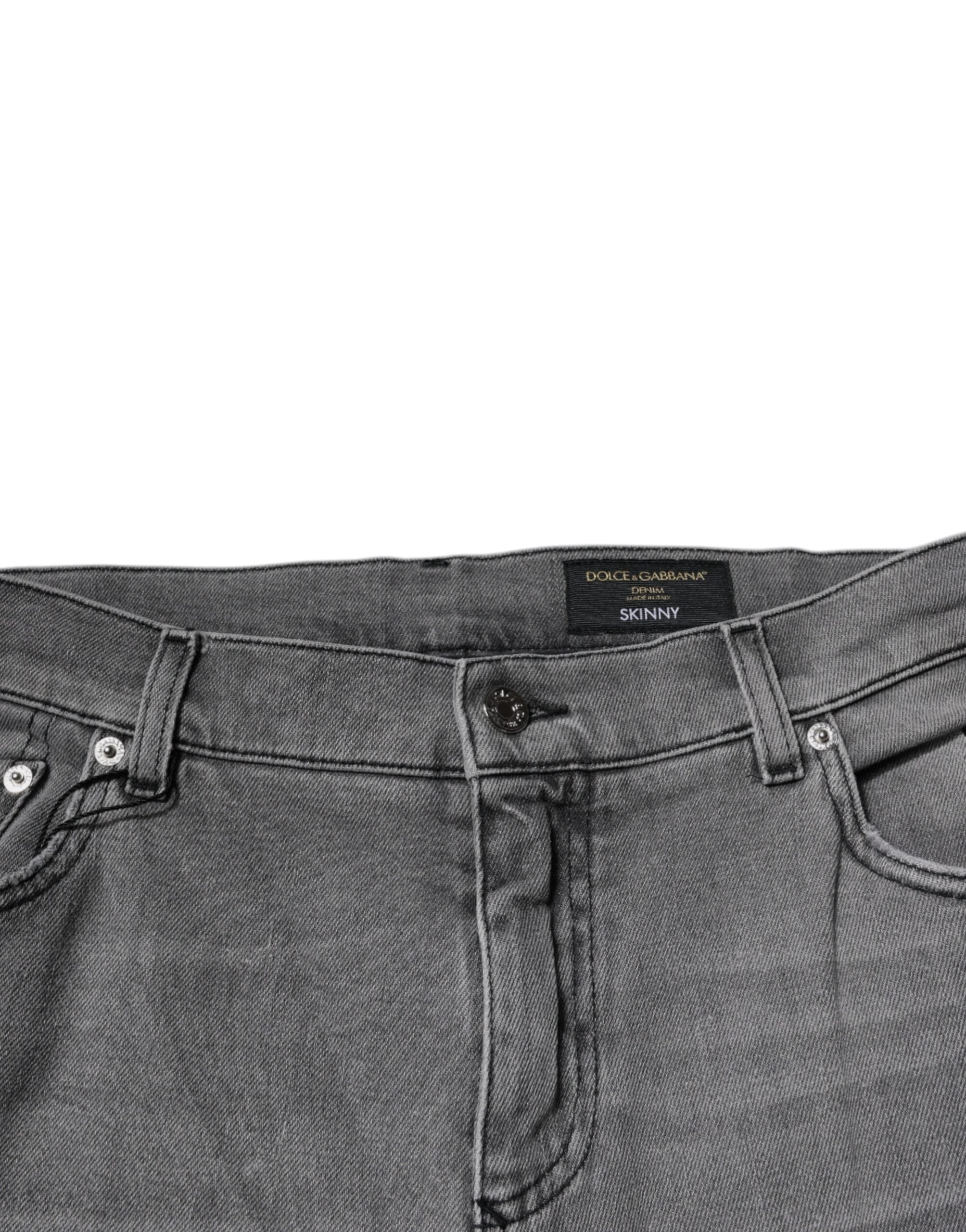 Dolce & Gabbana Graue Skinny Denim-Jeans mit Grafikdruck aus Baumwolle
