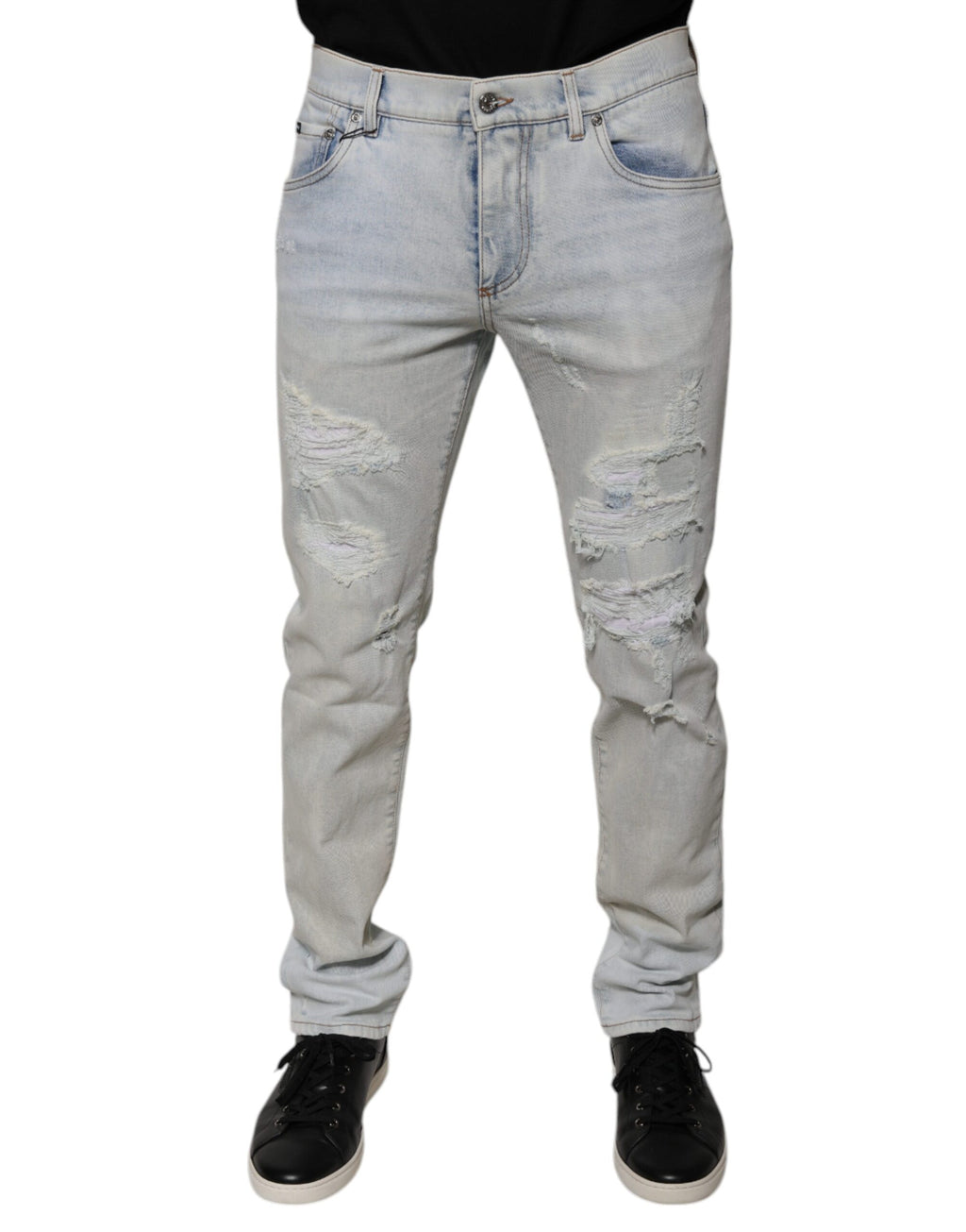 Dolce & Gabbana Hellblaue zerfledderte Skinny Denim Jeans aus Baumwollmischung